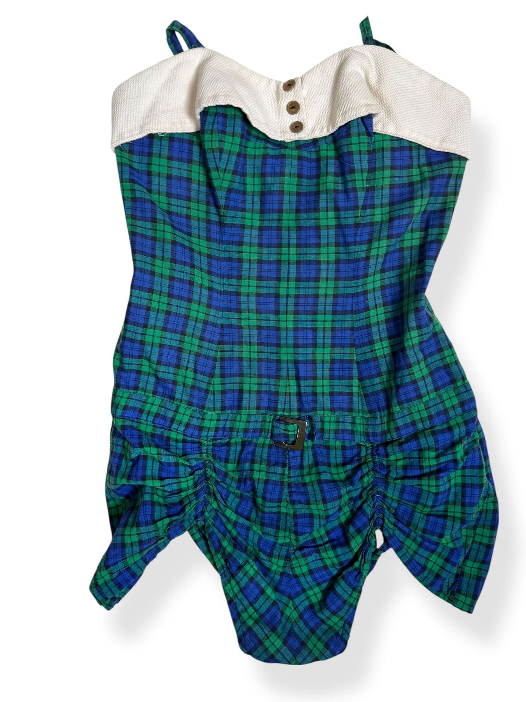 Front view of 1950s Plaid Cotton Bathing Suit S