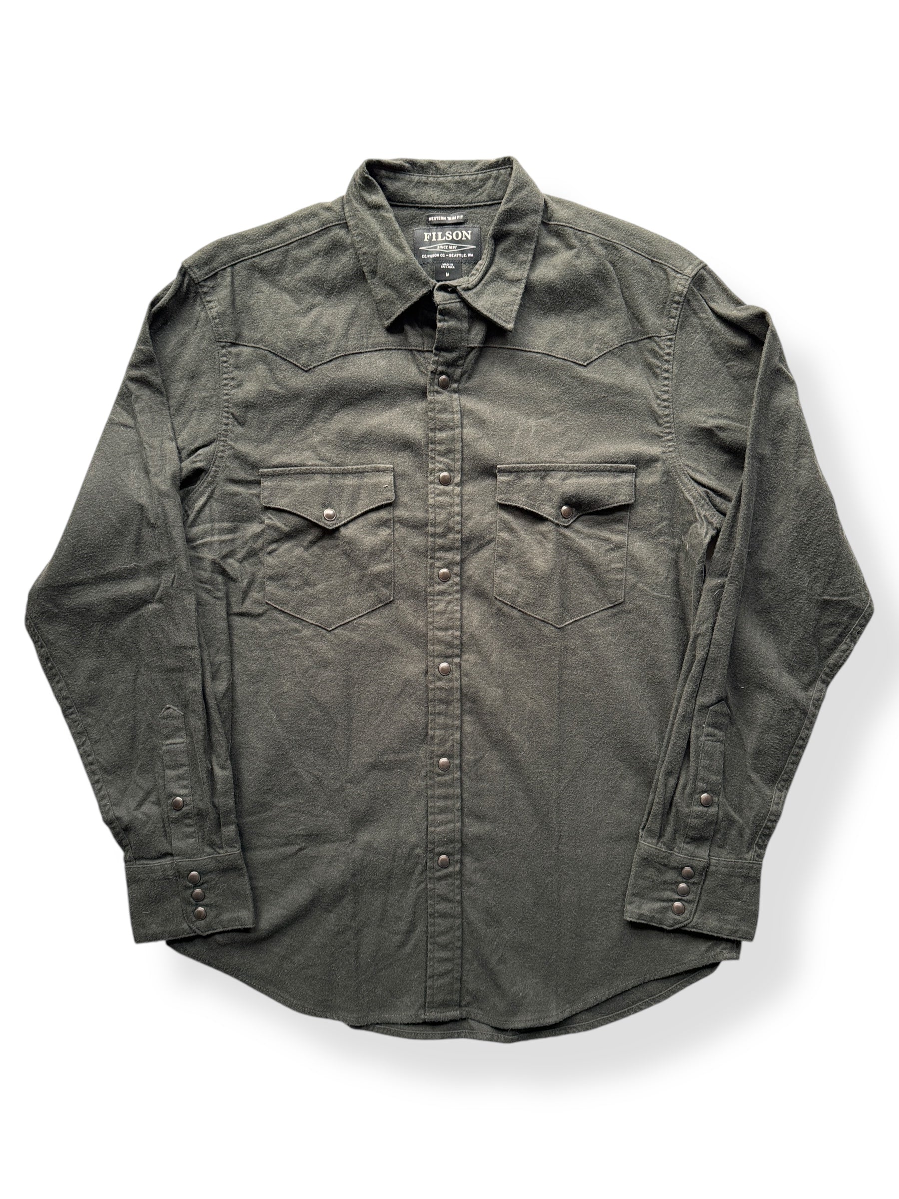 Front of Filson Faded Black Western Flannel Shirt SZ M