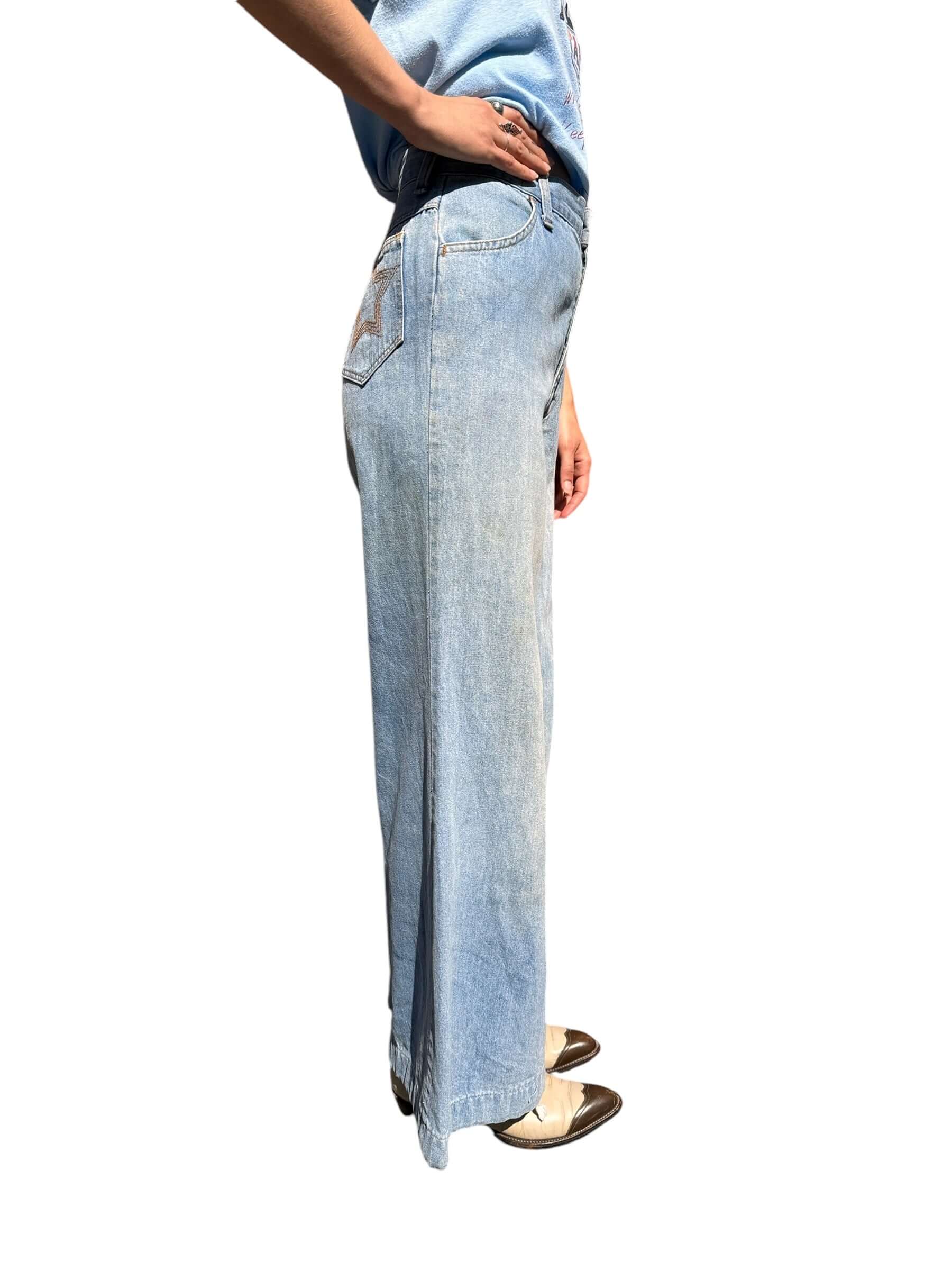 Right side view of Vintage 1970s H.I.S. Ladies Wide Leg Jeans W27