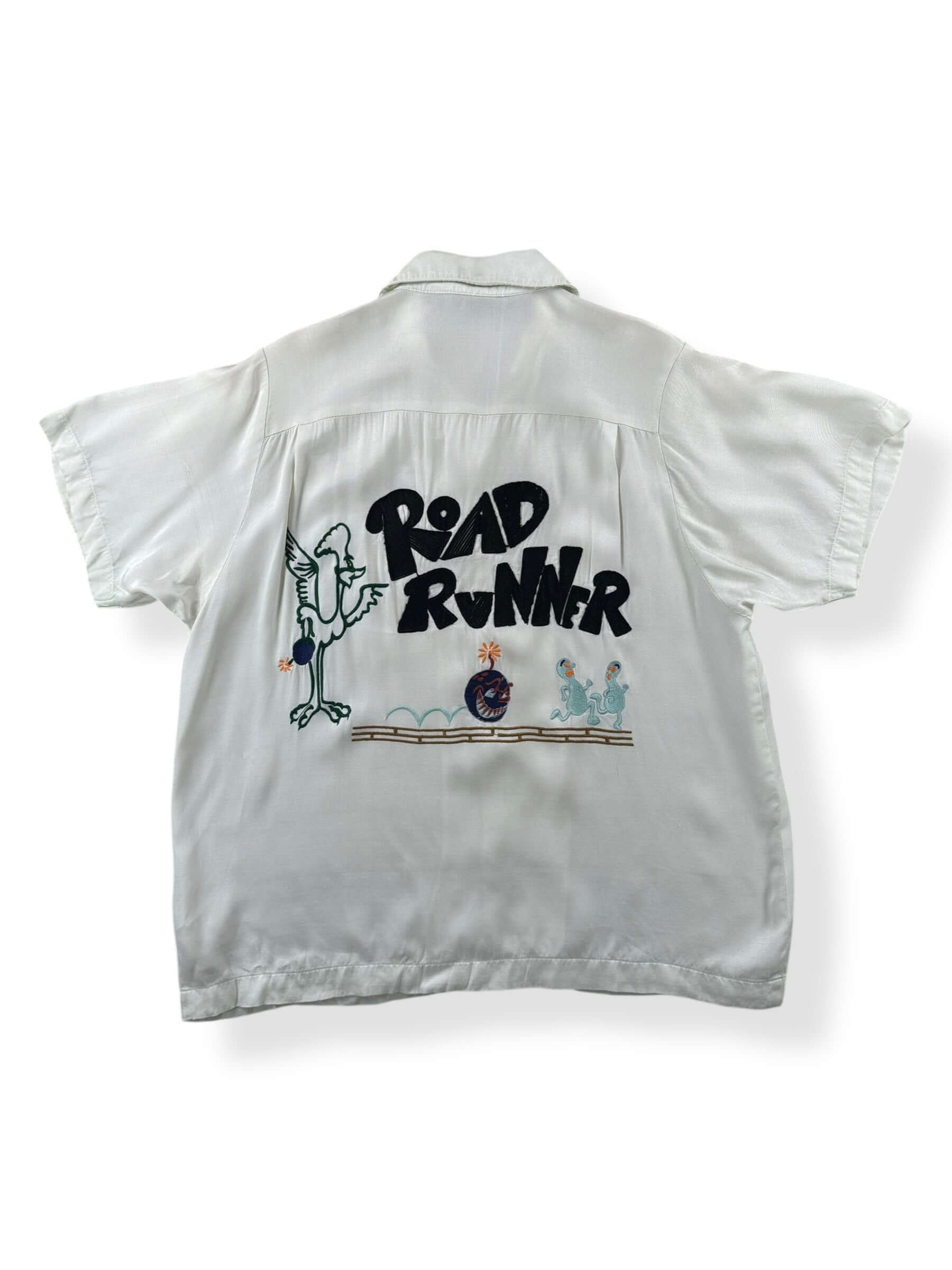 Back of Vintage Rayon Chainstitched Roadrunner Bowling Shirt SZ S