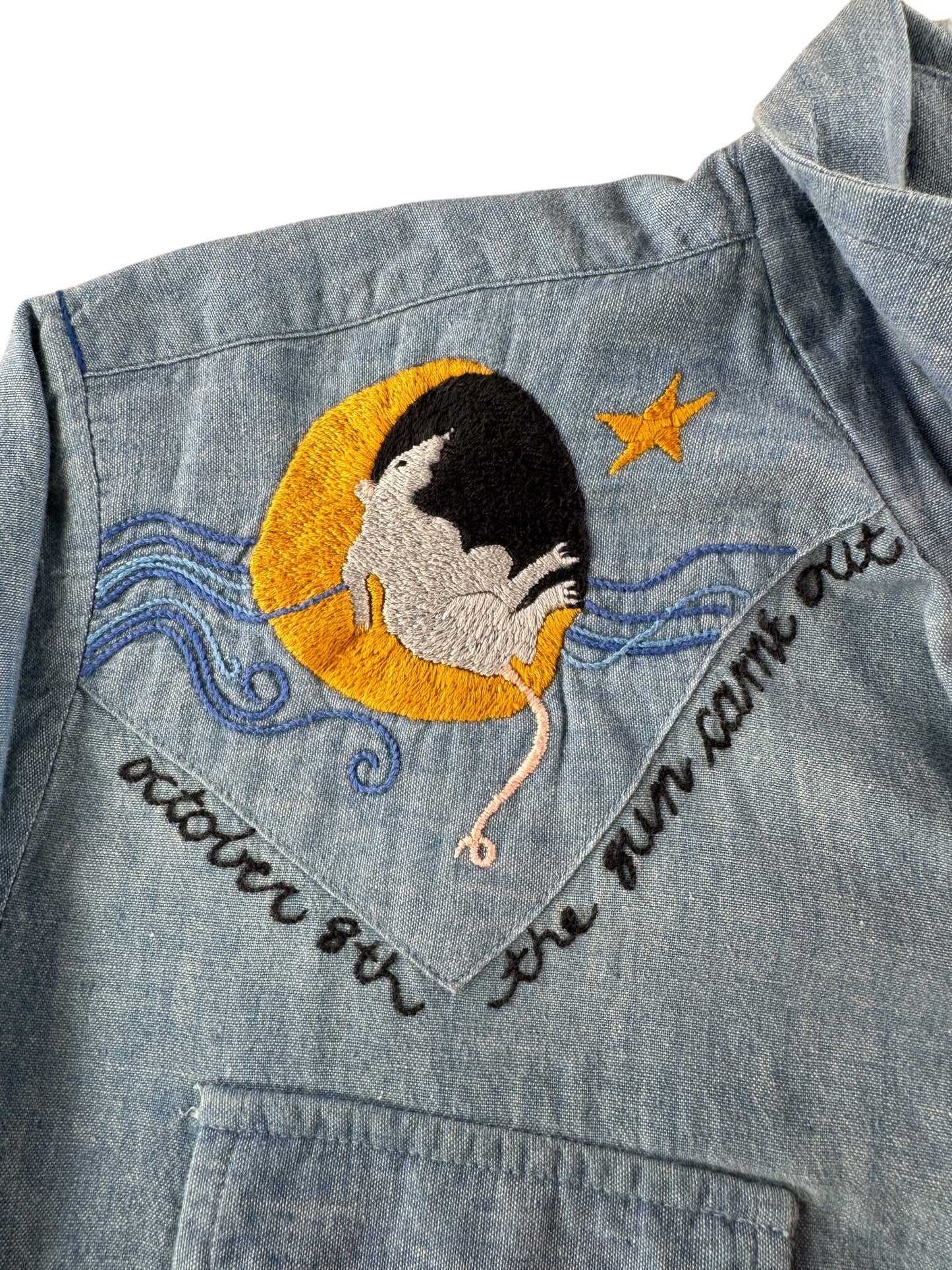 Embroidered on Vintage Embroidered Chambray Pearlsnap SZ M