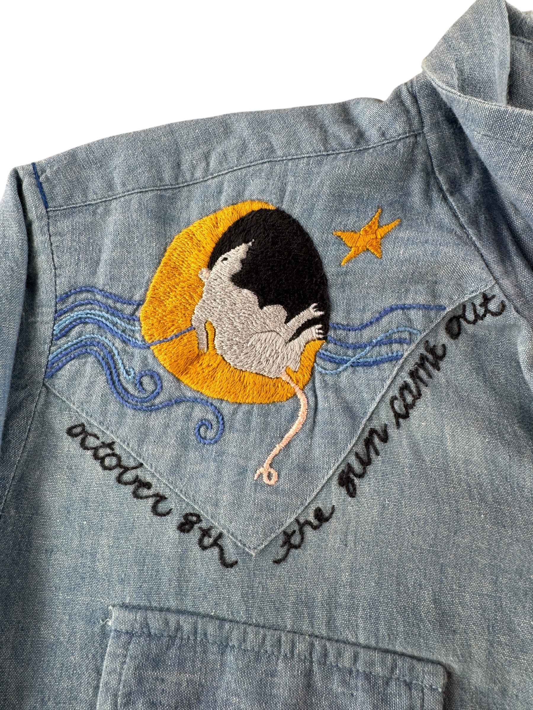 Embroidered on Vintage Embroidered Chambray Pearlsnap SZ M