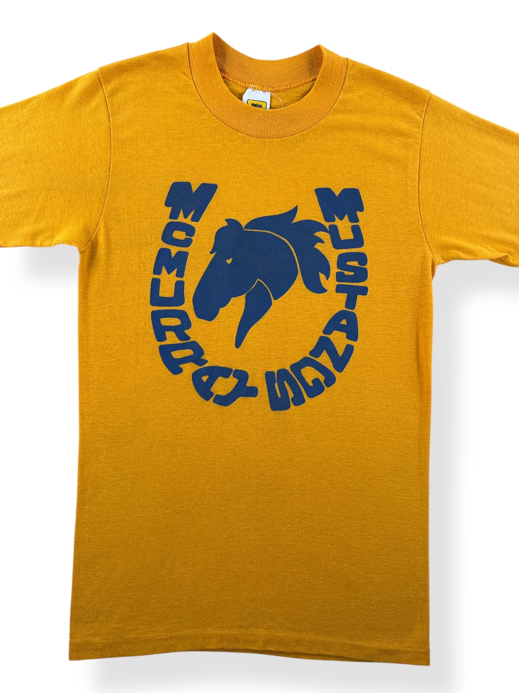 Front Close Up of Vintage McMurray Mustangs Tee SZ S (Fits XS)