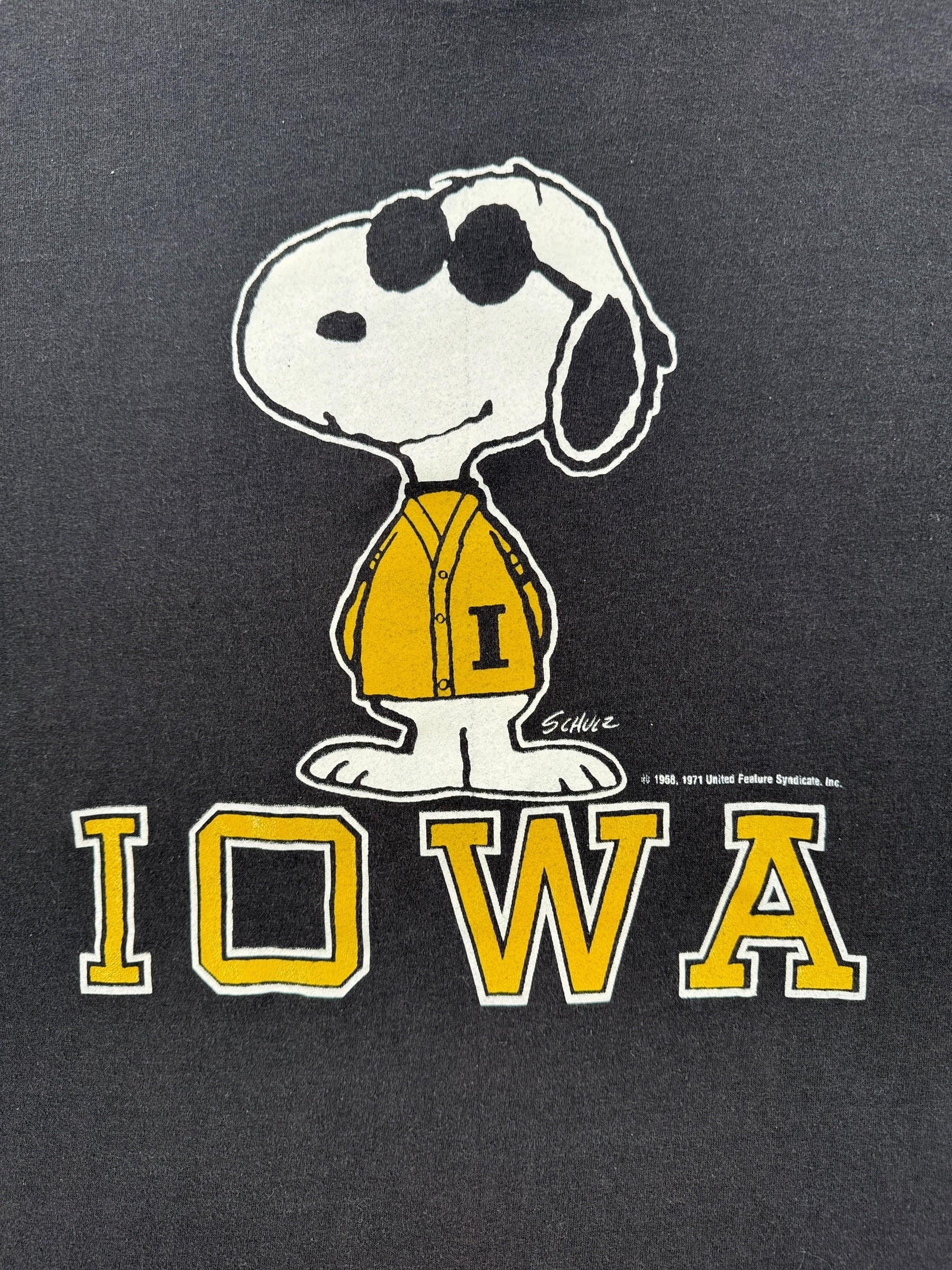 Front Graphic of Vintage Snoopy Iowa Tee SZ L
