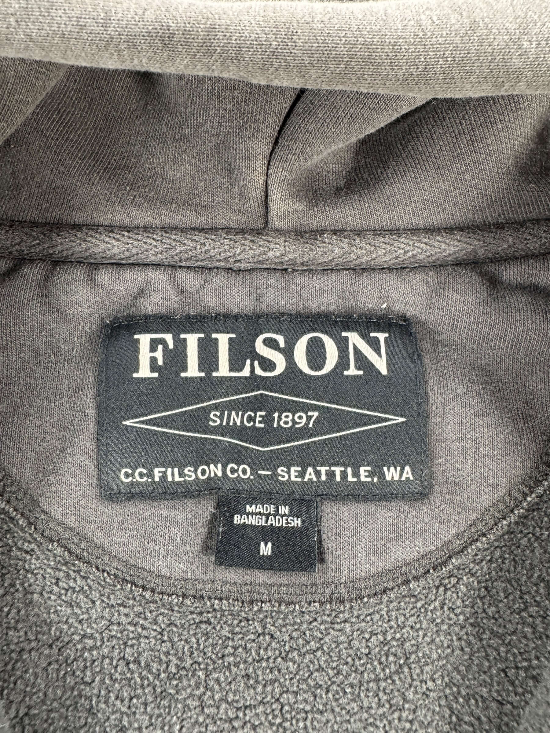 Label on Filson Faded Black Prospector Hoodie SZ M