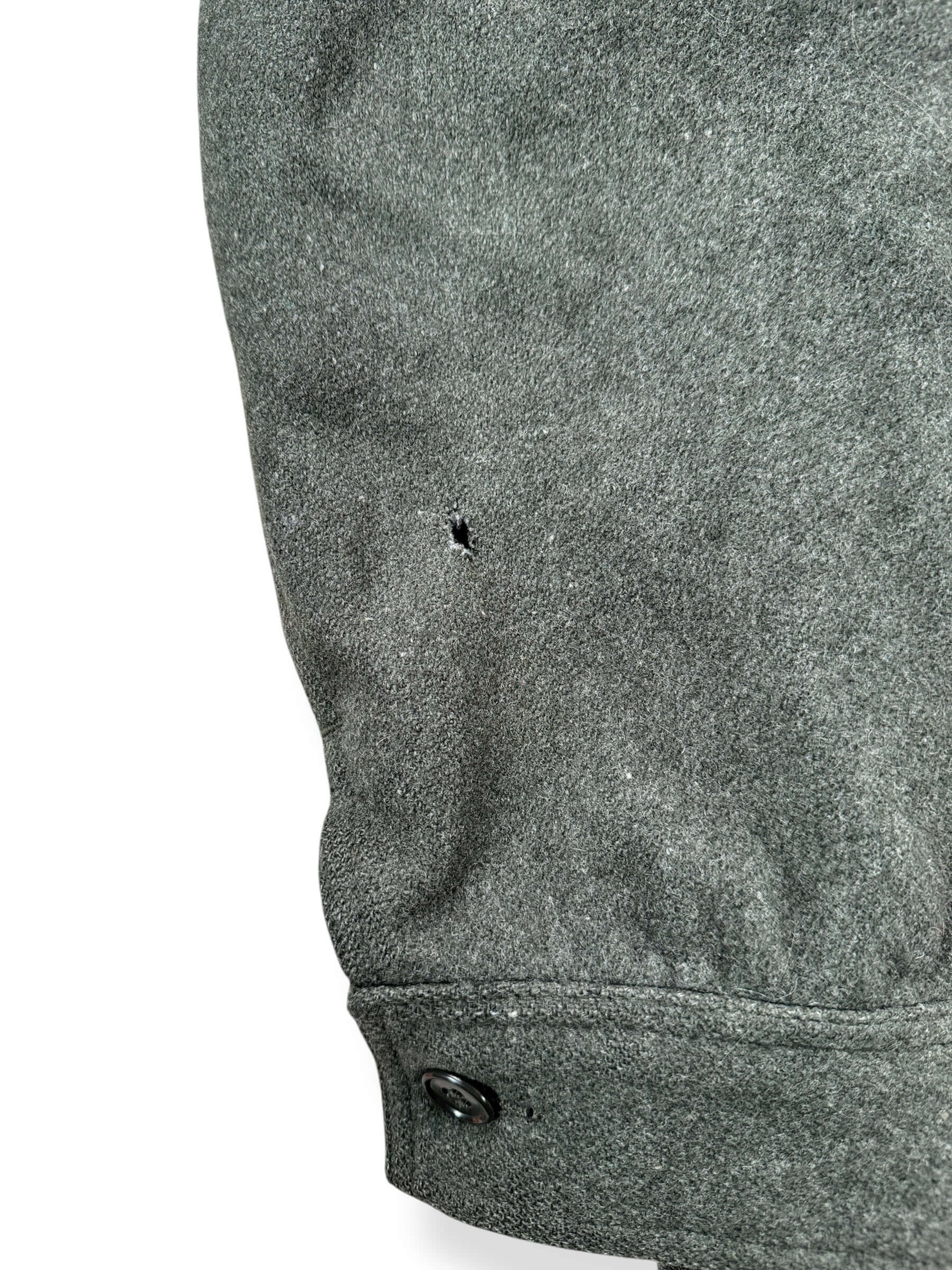 Small Hole on Sleeve on Vintage Union Made Filson Mackinaw Green Cruiser SZ 48
