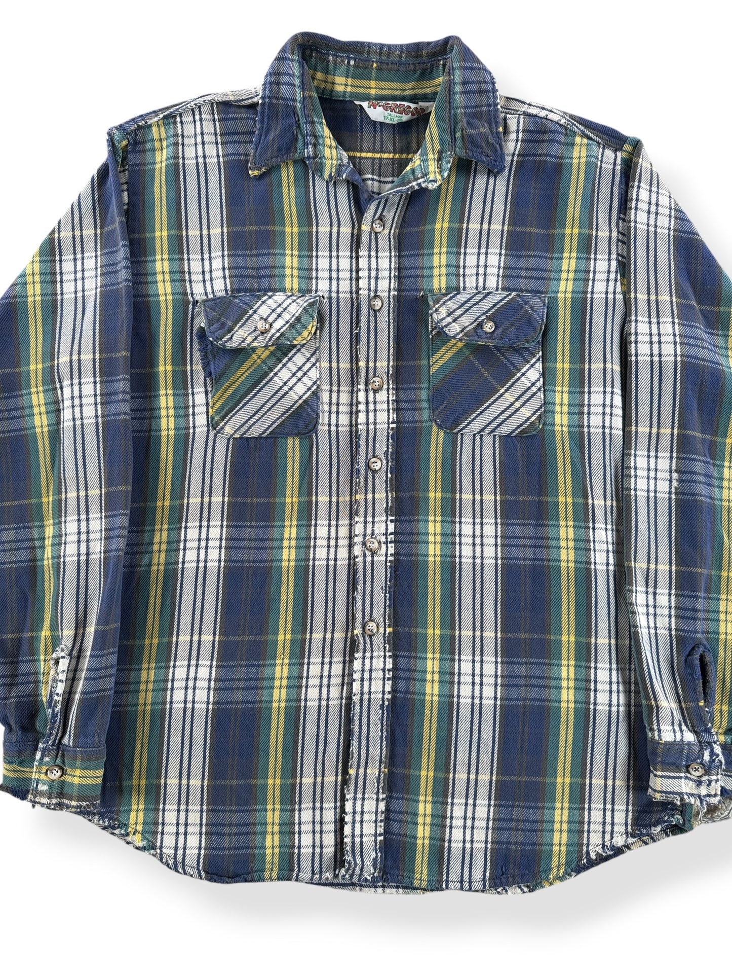 Front Close Up of Vintage Thrashed McGregor Cotton Flannel SZ XL Tall