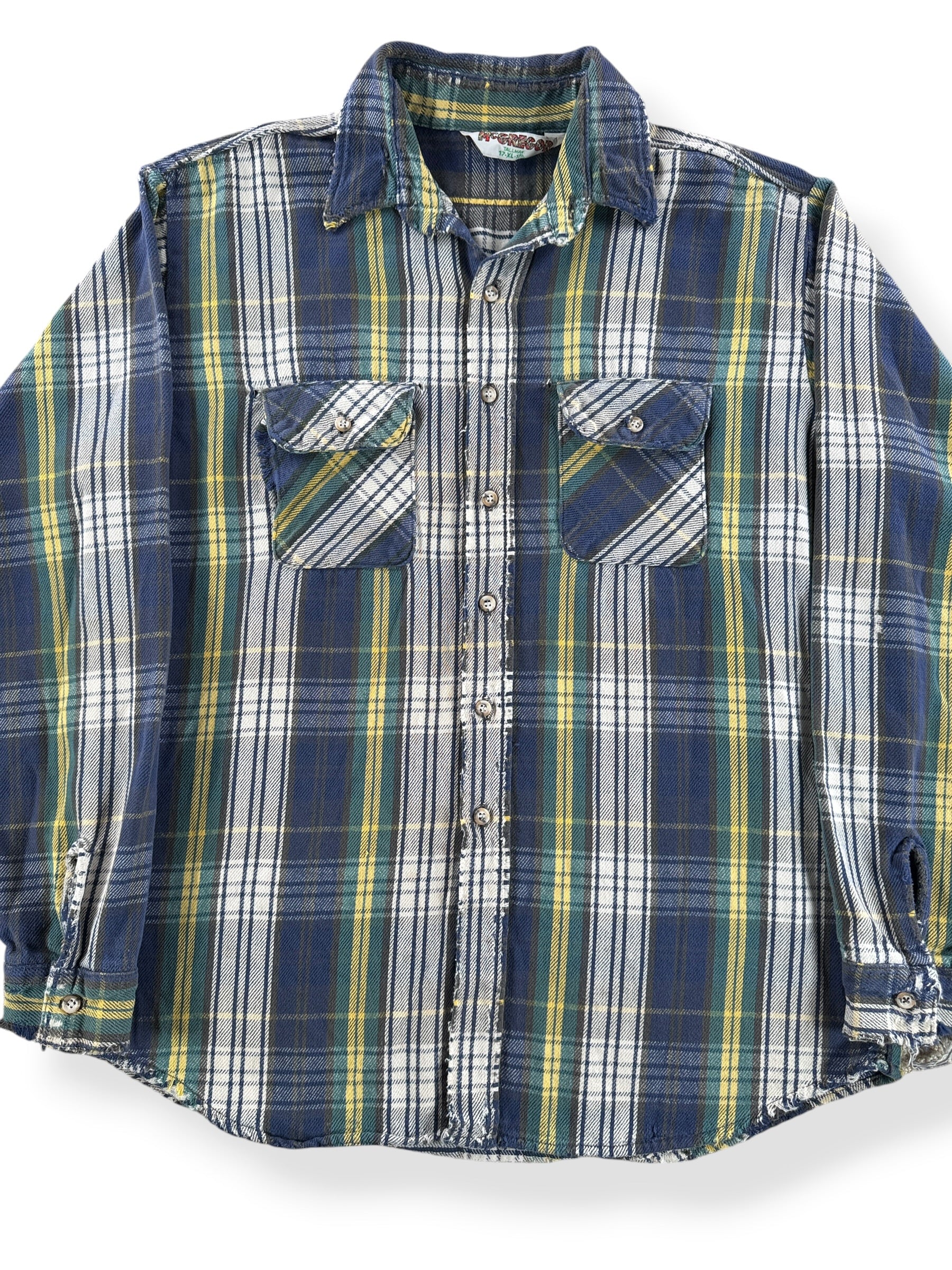Front Close Up of Vintage Thrashed McGregor Cotton Flannel SZ XL Tall