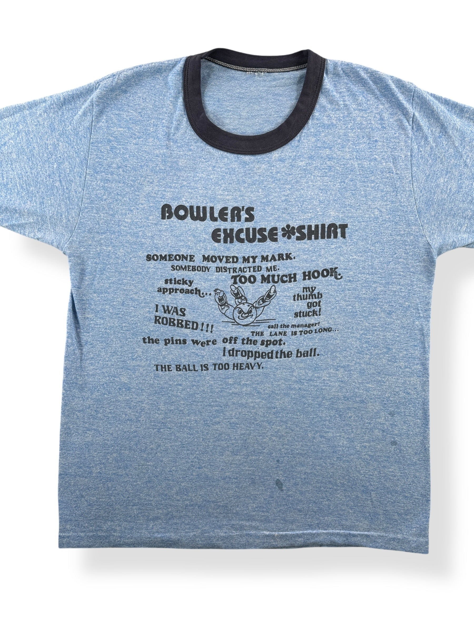 Front Close Up of Vintage Bowler's Excuse Tee SZ M