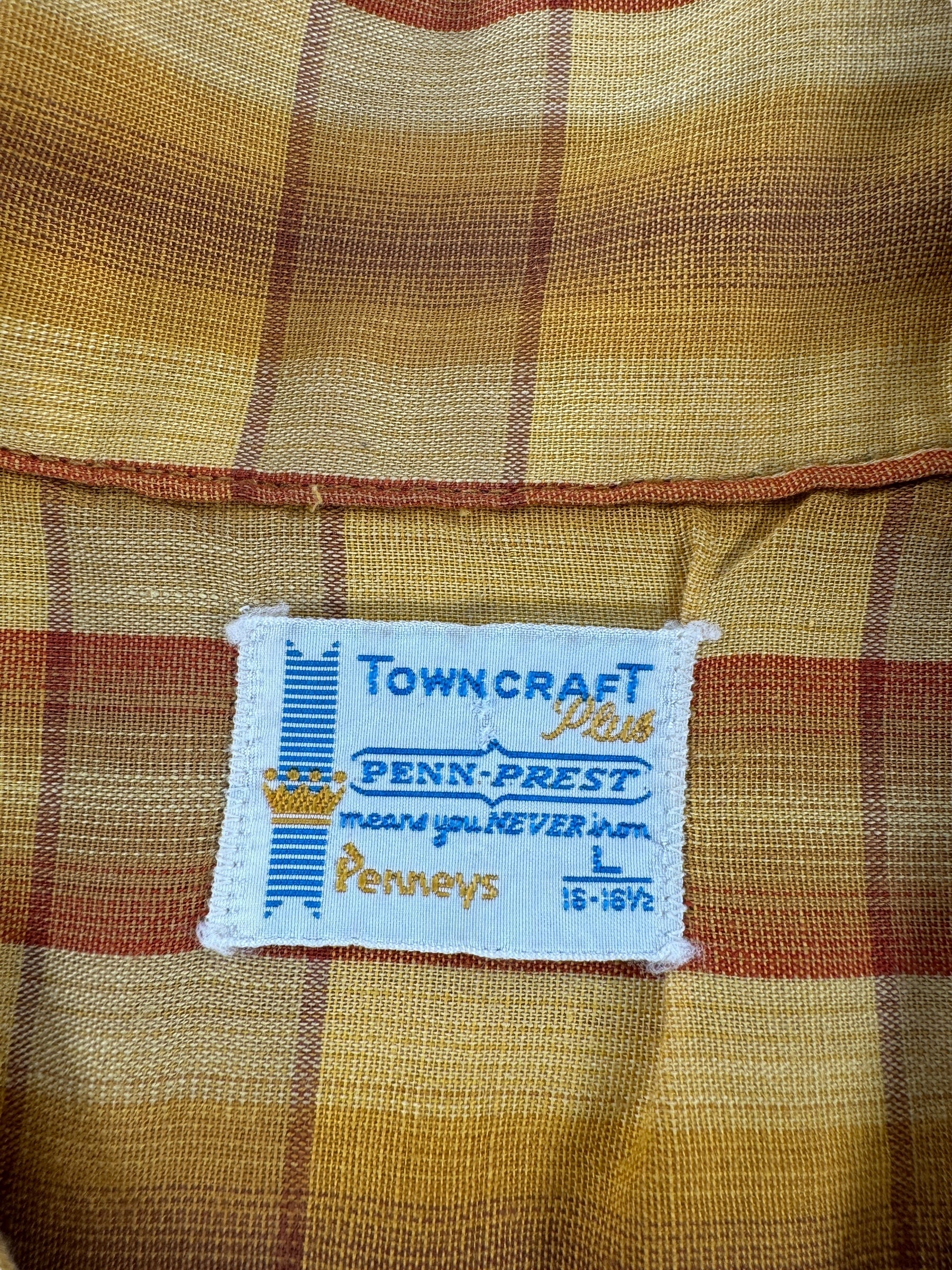 Tag on Vintage Towncraft Penn Prest Plaid Loop Collar Shirt SZ L