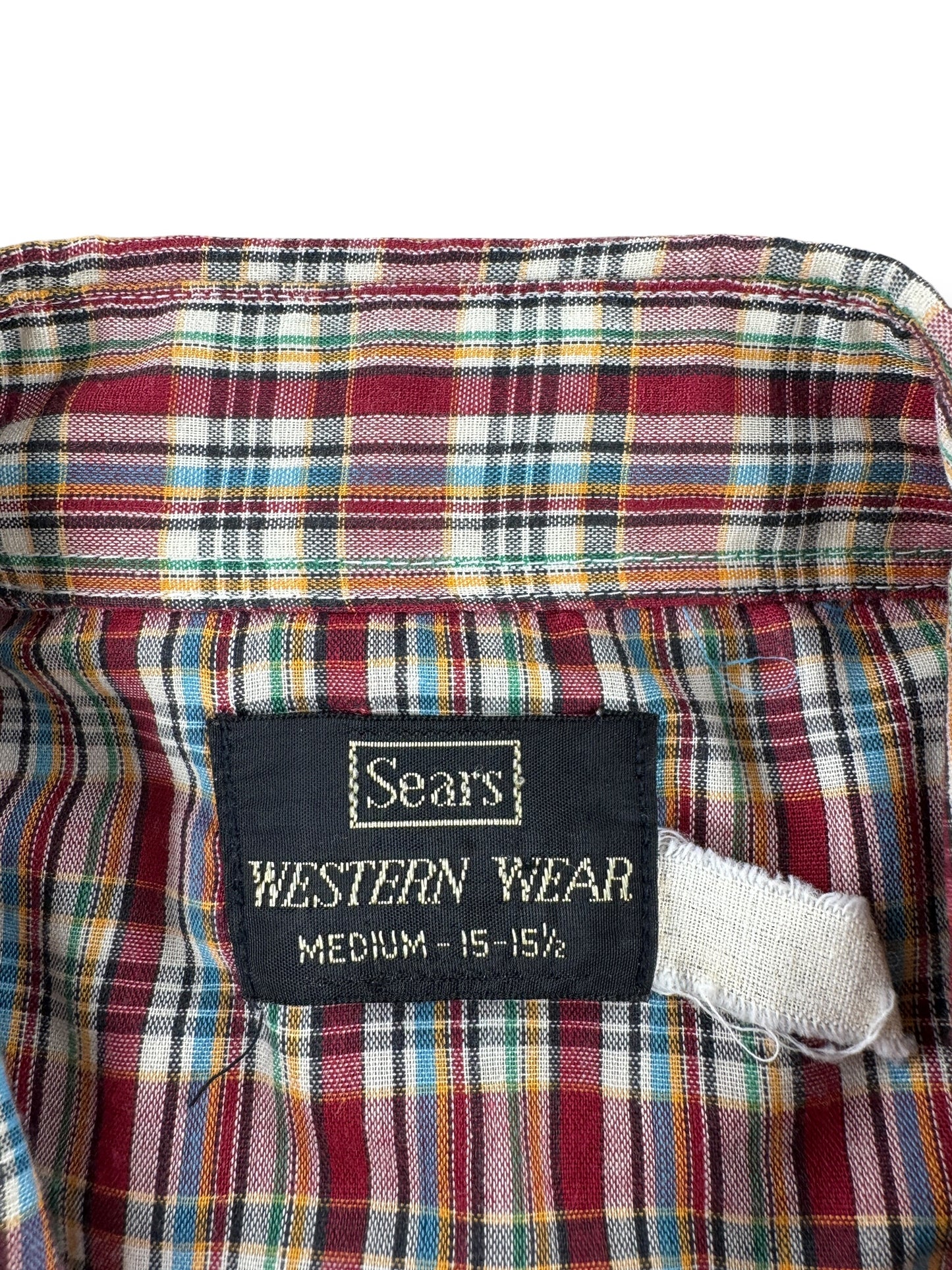 Label on Vintage Sears Western Wear Pearl Snap Shirt SZ M