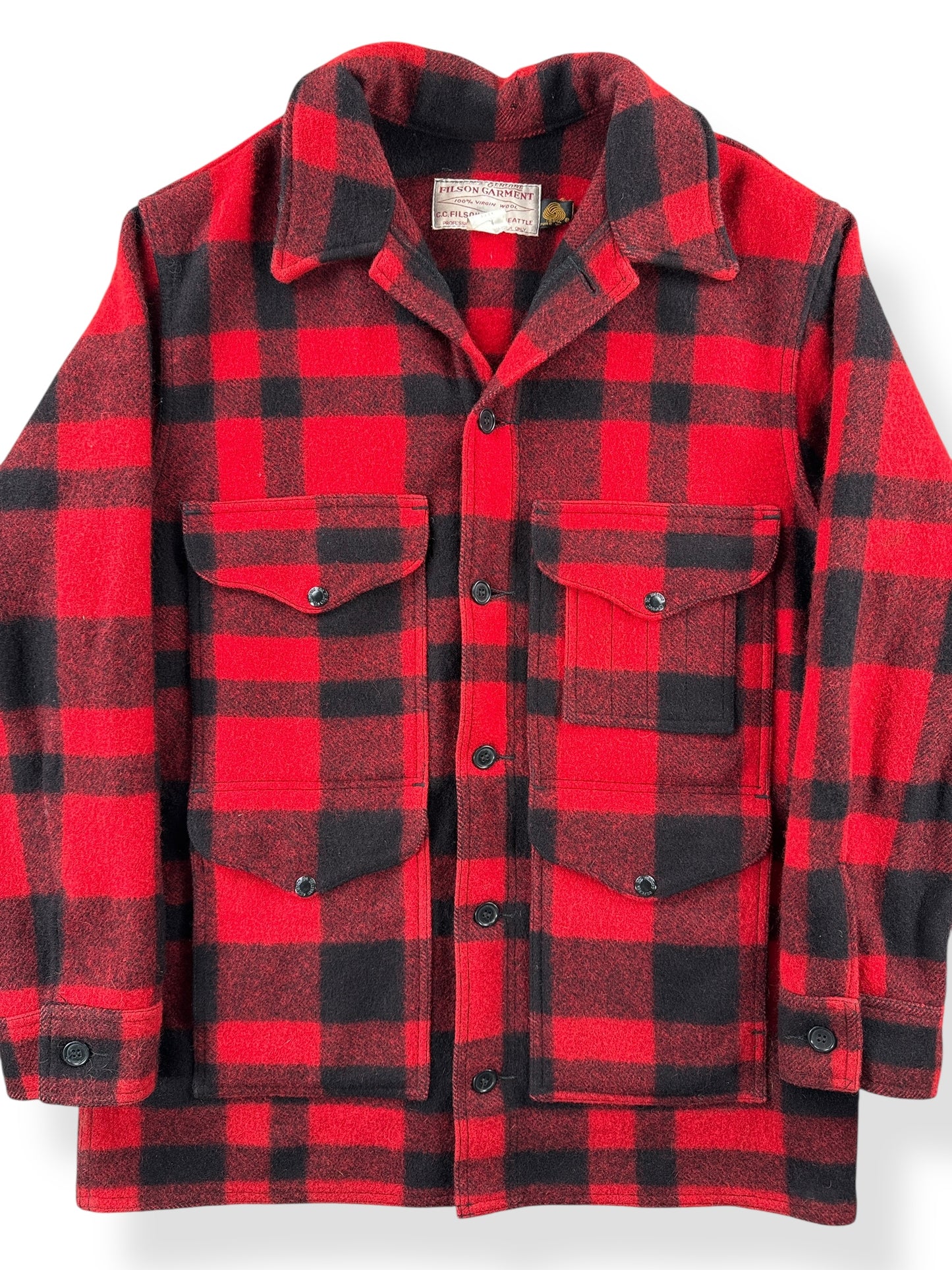Front Close Up of Vintage 80s Era Filson Mackinaw Cruiser Jacket SZ 44