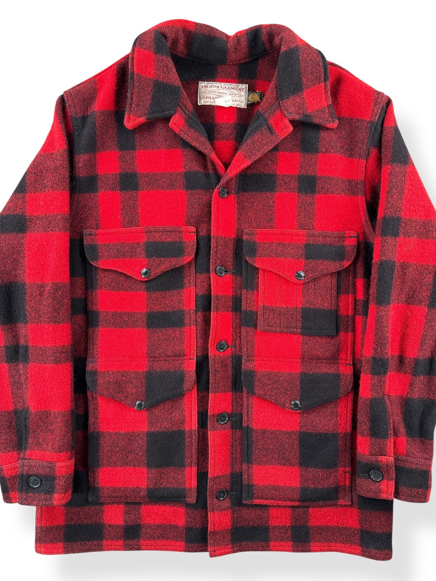 Front Close Up of Vintage 80s Era Filson Mackinaw Cruiser Jacket SZ 44
