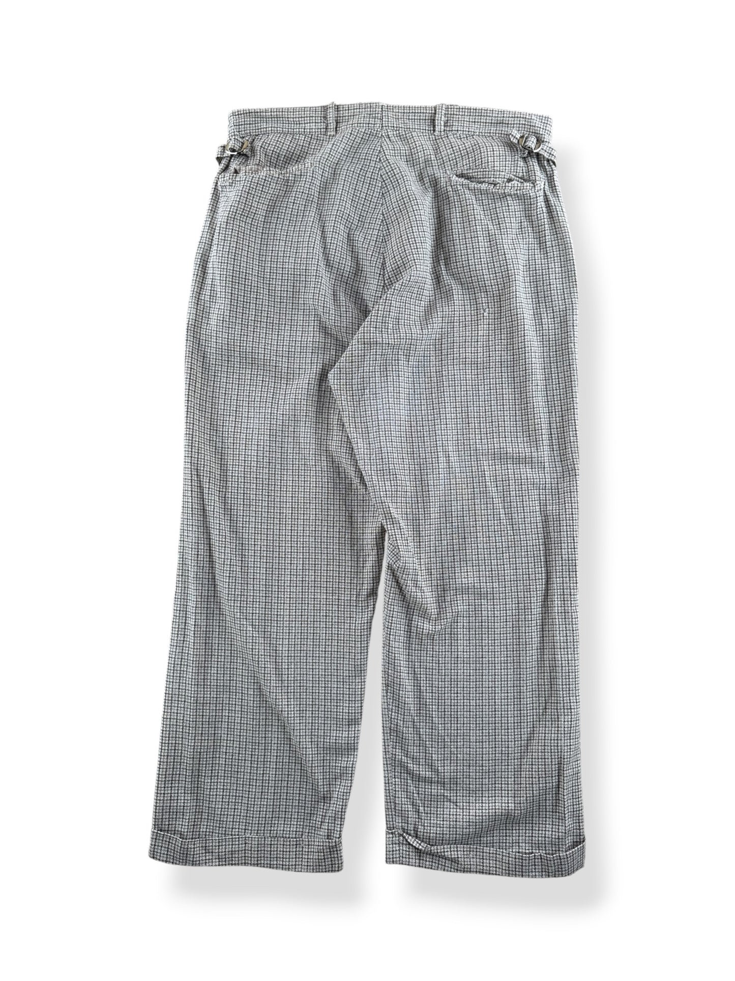 Back of Vintage 40s Plaid Cotton Side Cinch Trousers W34