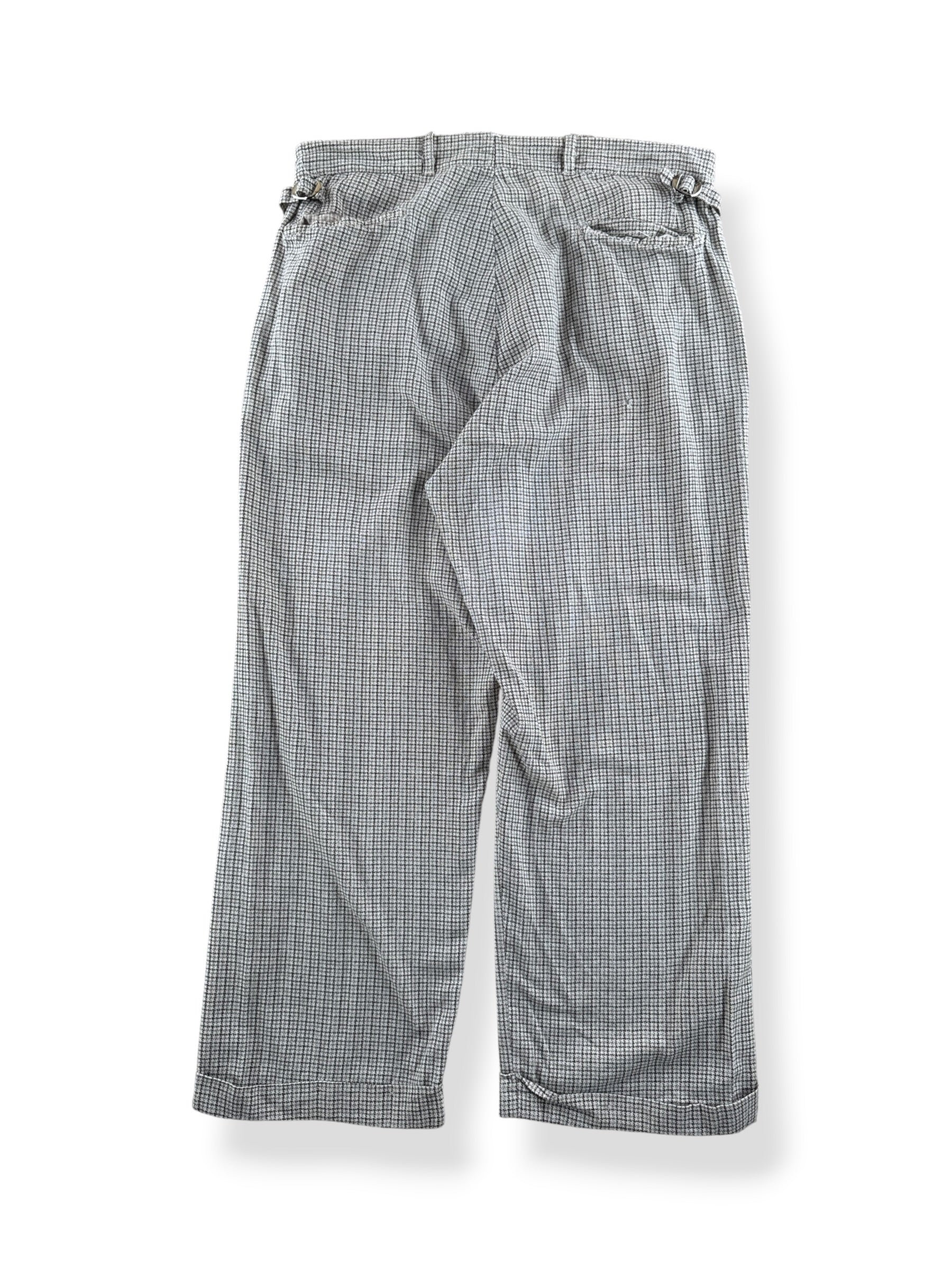 Back of Vintage 40s Plaid Cotton Side Cinch Trousers W34