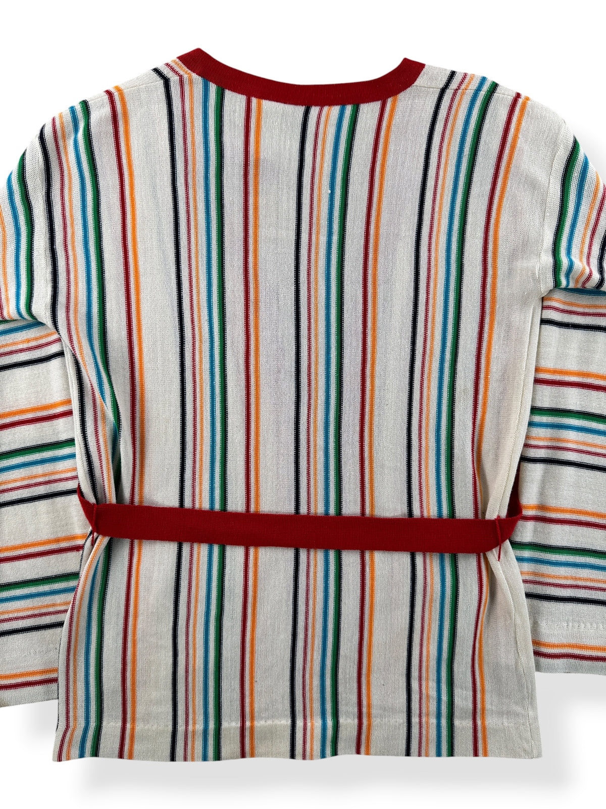 Close-up of back of Vintage 70s Rainbow Stripe Cardigan SZ S/M
