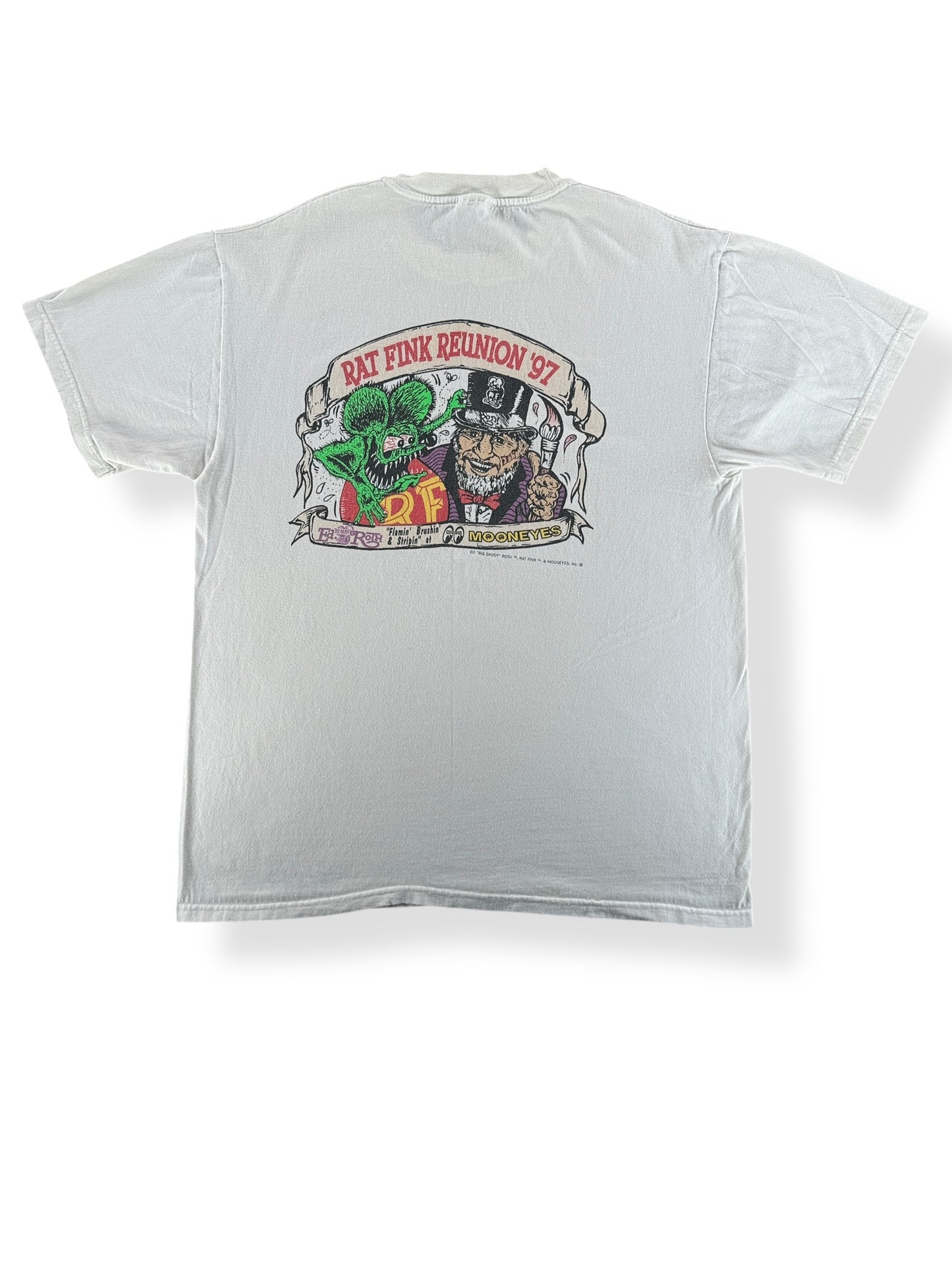Back of Vintage 1997 Ed "Big Daddy" Roth Rat Fink Mooneyes Reunion Tee SZ L