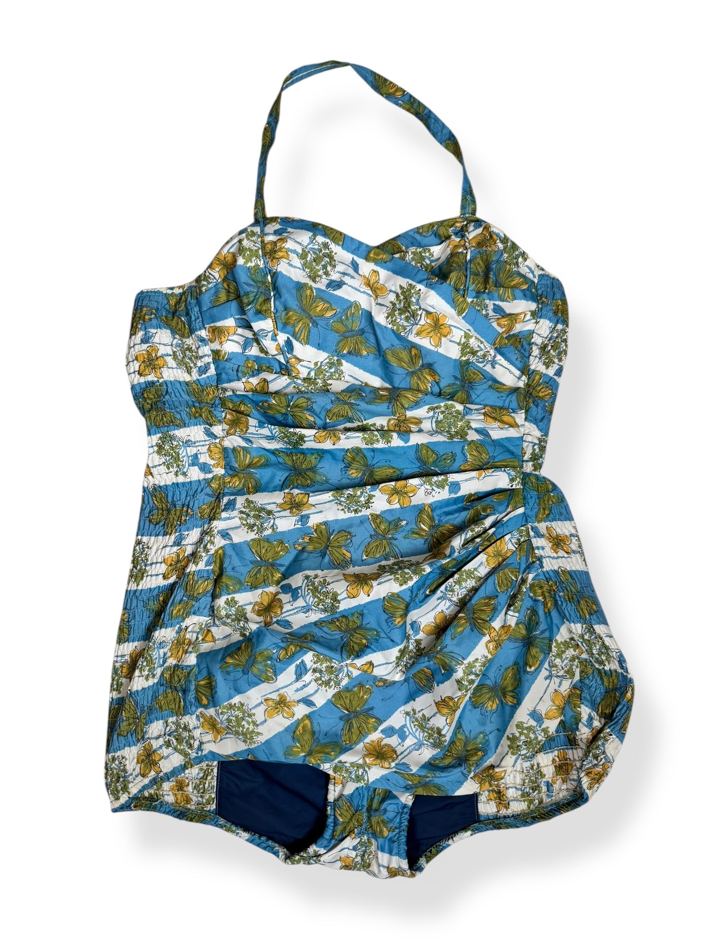 Front of 1960s Floral Butterfly Bathing Suit L-XL