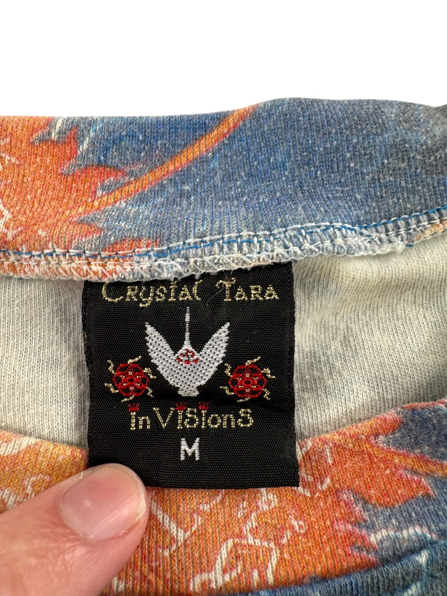 Tag on Vintage Crystal Tara Alex Grey AOP Tee SZ M