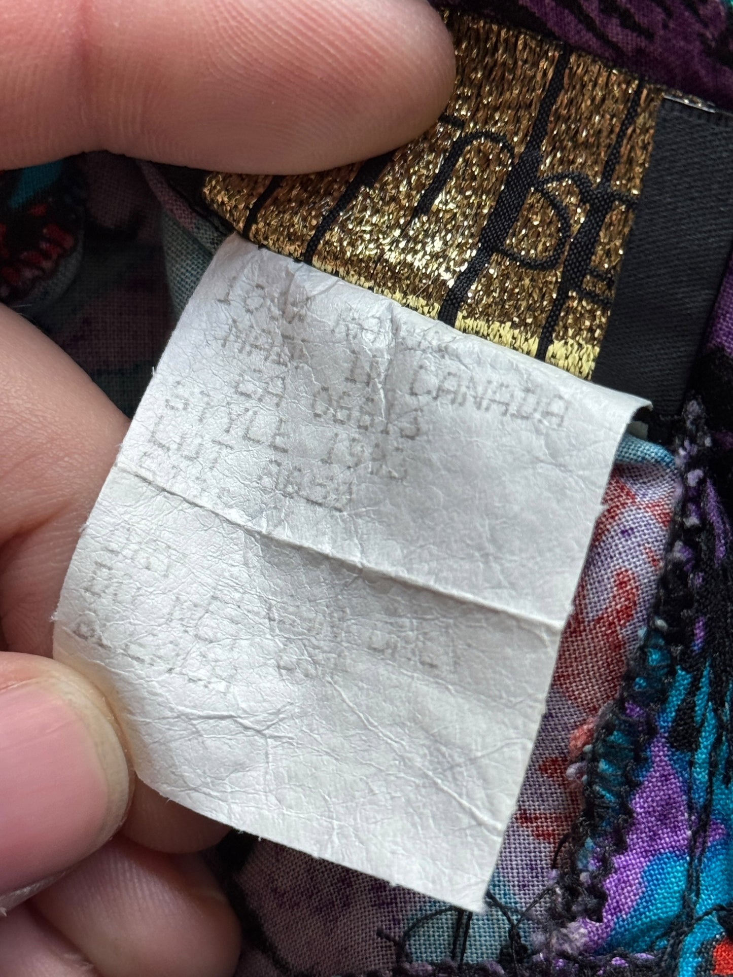 Care Label on Vintage 80s Paint Splash Peplum Dress SZ 7
