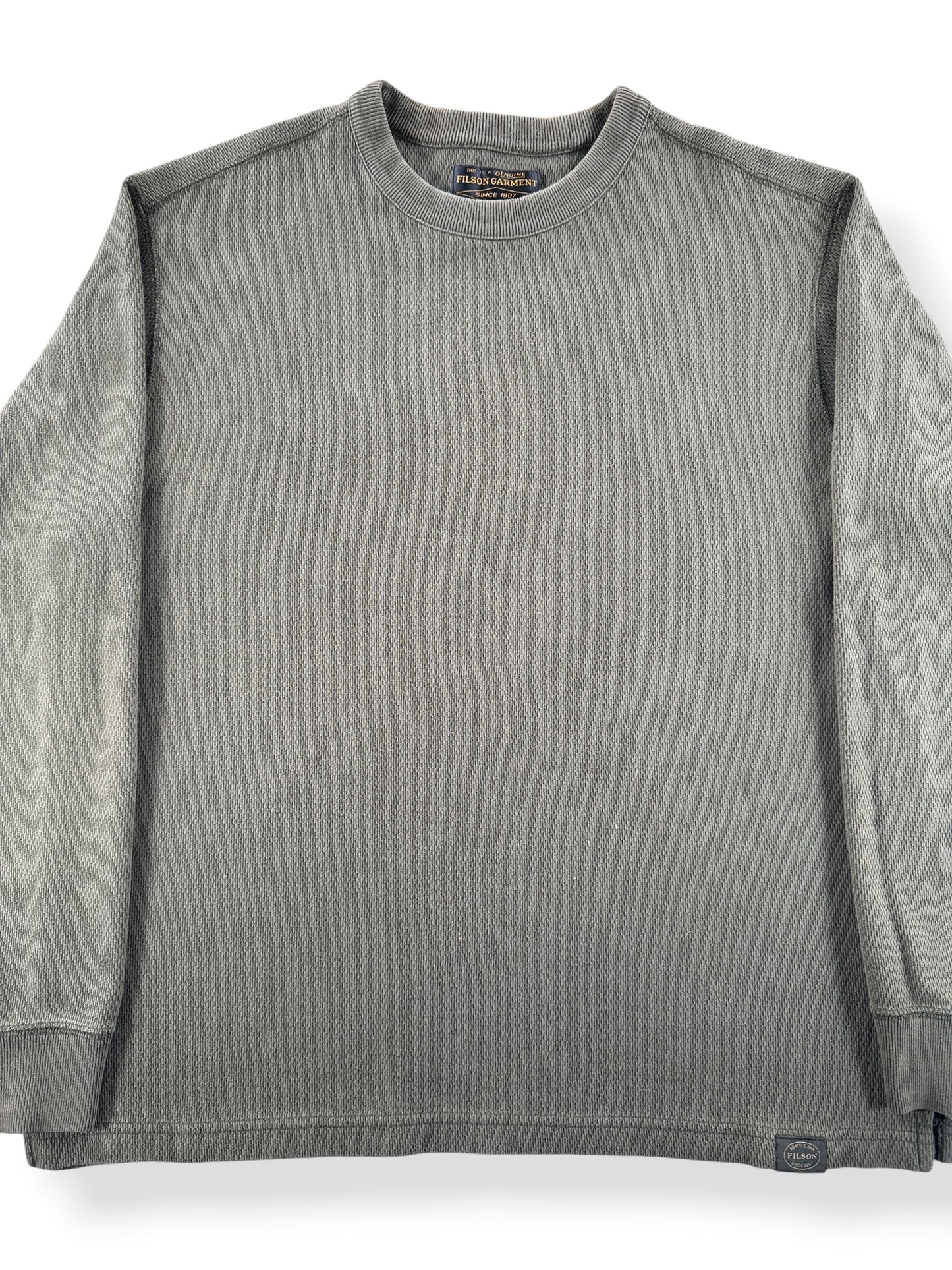 Front Close Up of Filson Waffle Knit Thermal Crewneck SZ L