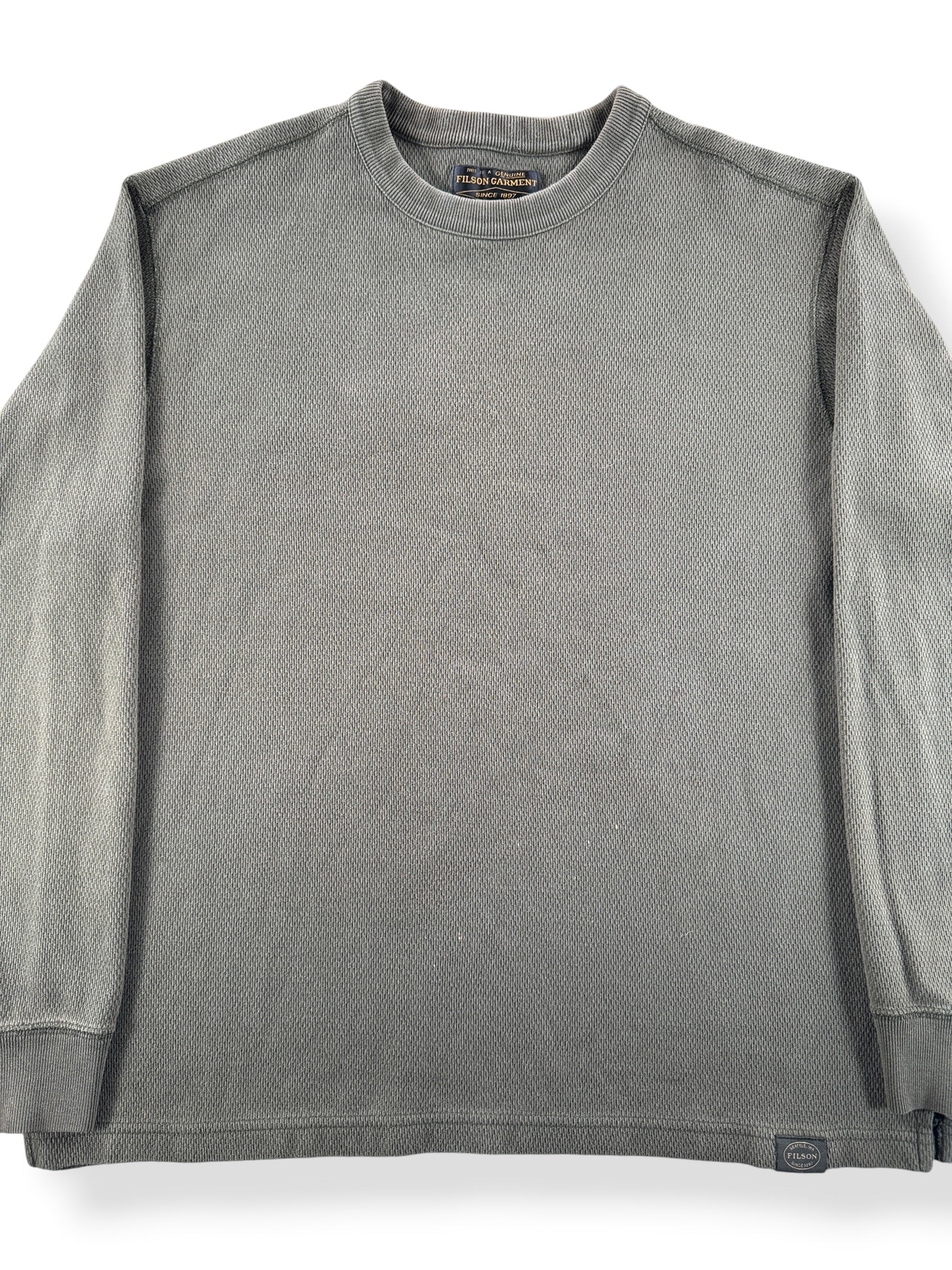Front Close Up of Filson Waffle Knit Thermal Crewneck SZ L