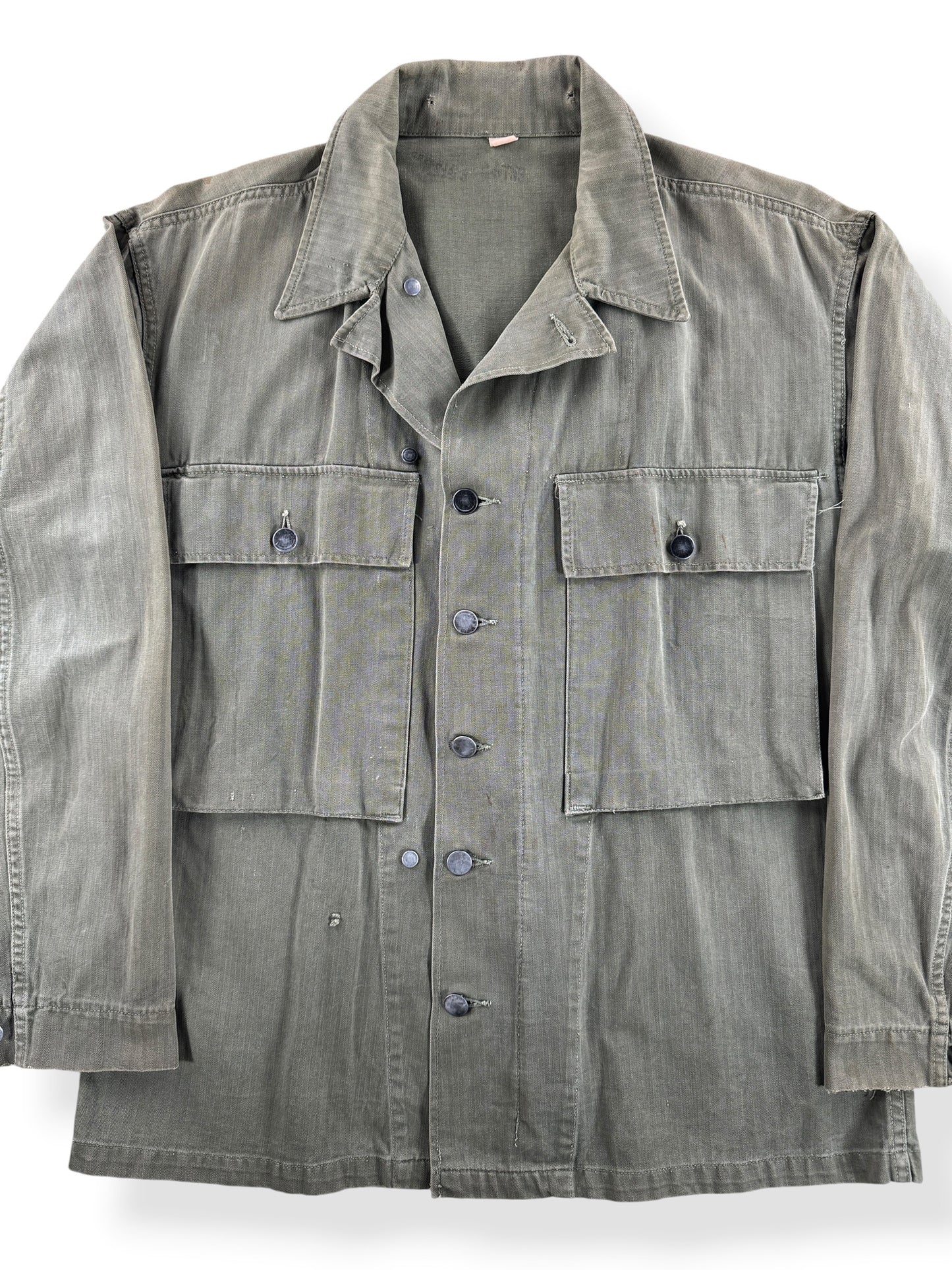 Front Close Up of Vintage HBT Military Top SZ L