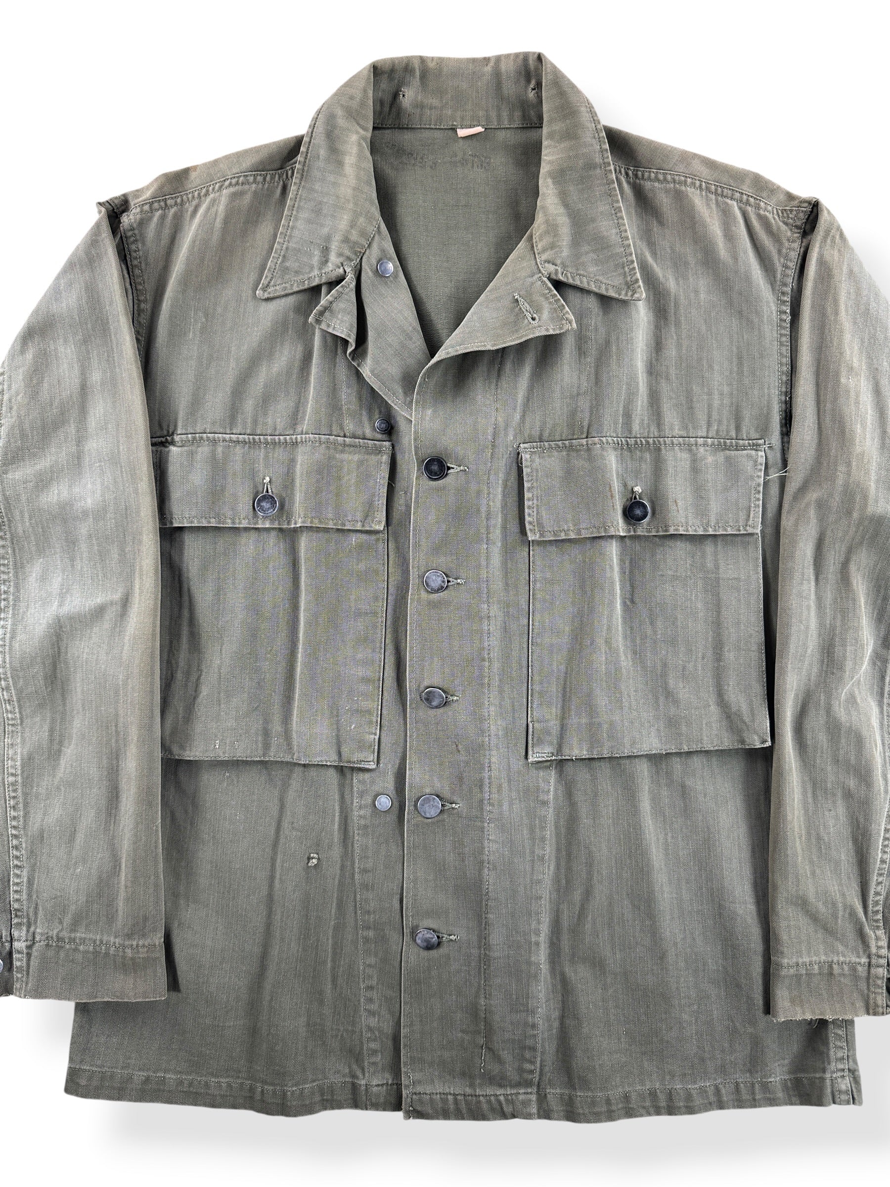 Front Close Up of Vintage HBT Military Top SZ L