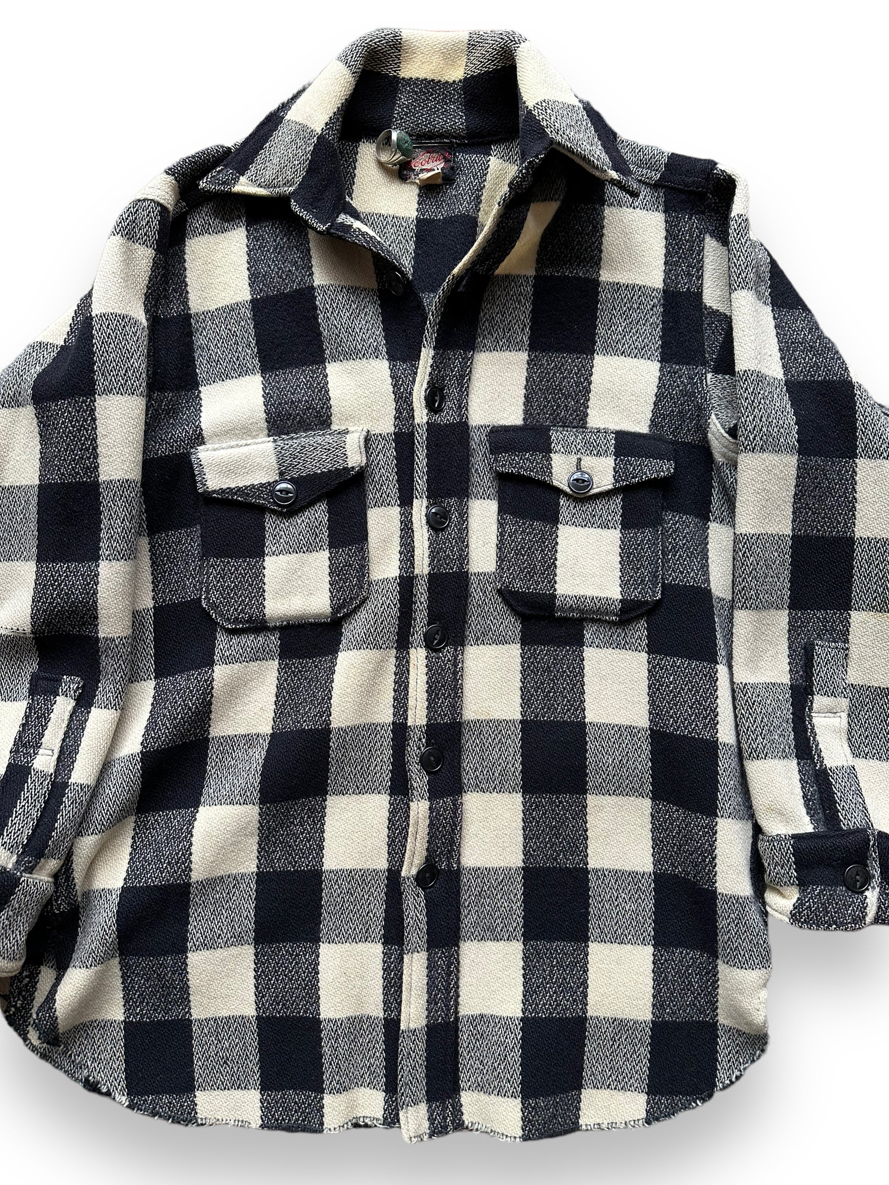 Front Detail on Vintage 1930-40s Era Woolrich Black & White Wool Jacket SZ L |  Barn Owl Vintage Goods | Vintage Workwear Seattle