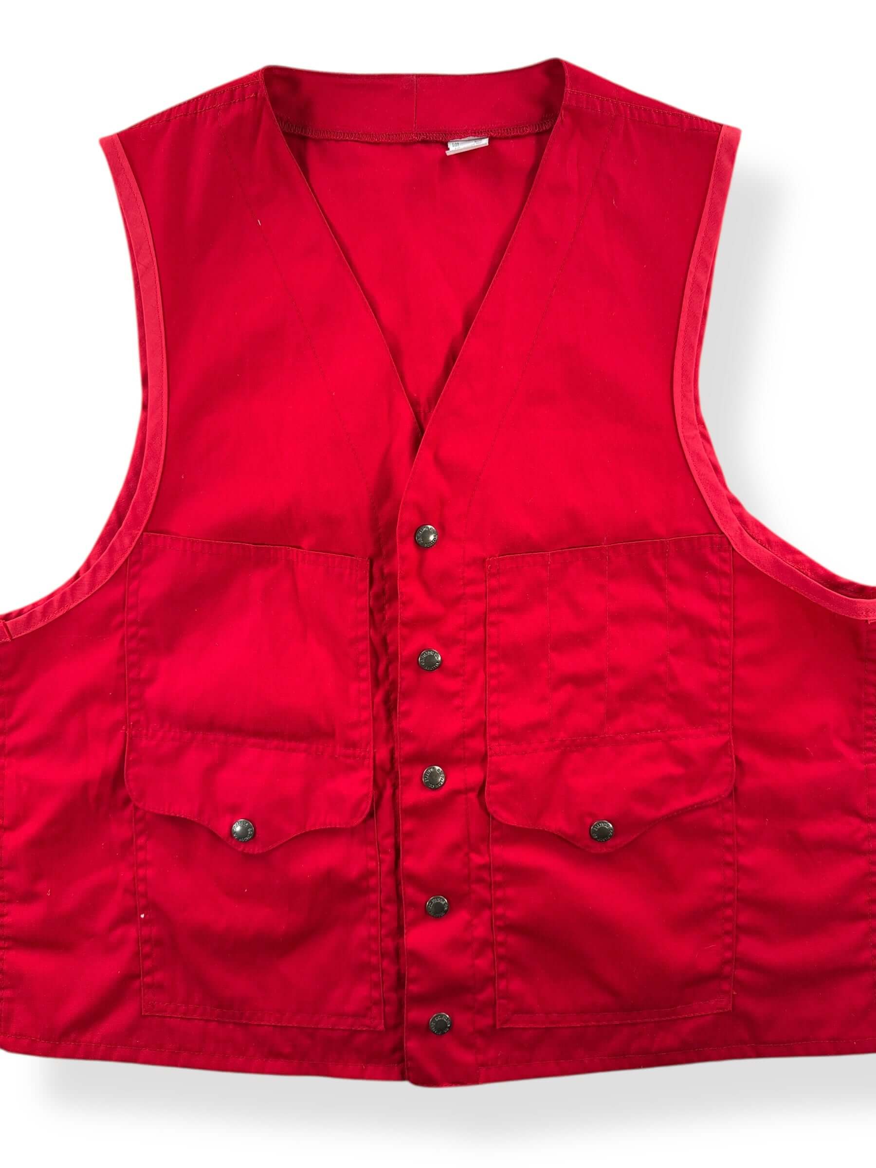 Front Close Up of Vintage Red Filson Hunting Vest SZ 44