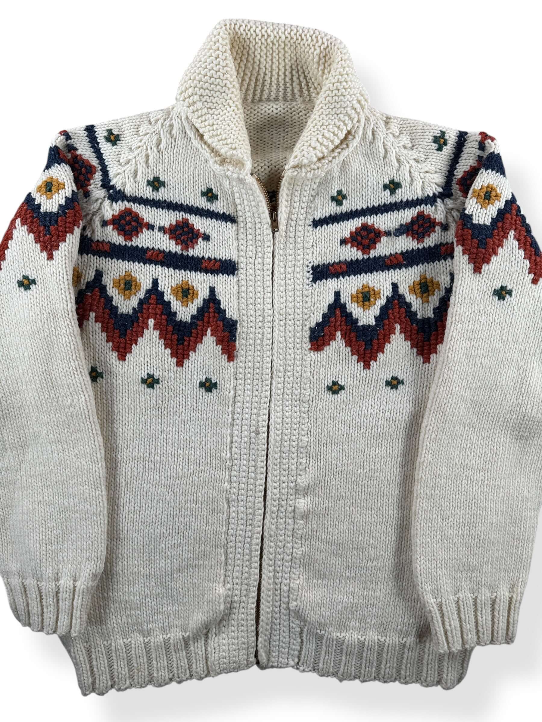 Front Close Up of Vintage Cowichan Style Sweater SZ M