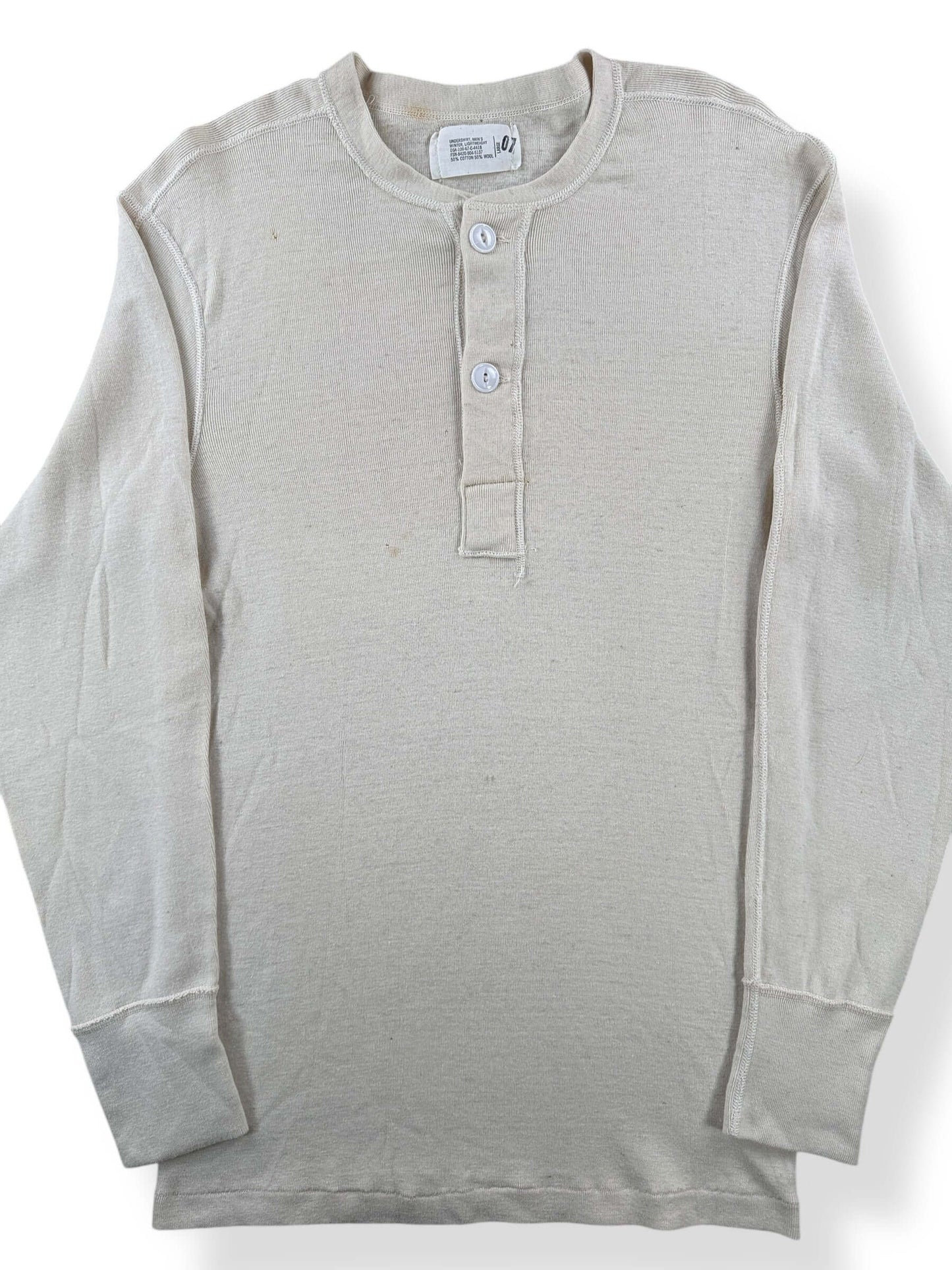 Front Close Up of Vintage US Military Cotton/Wool Henley SZ L