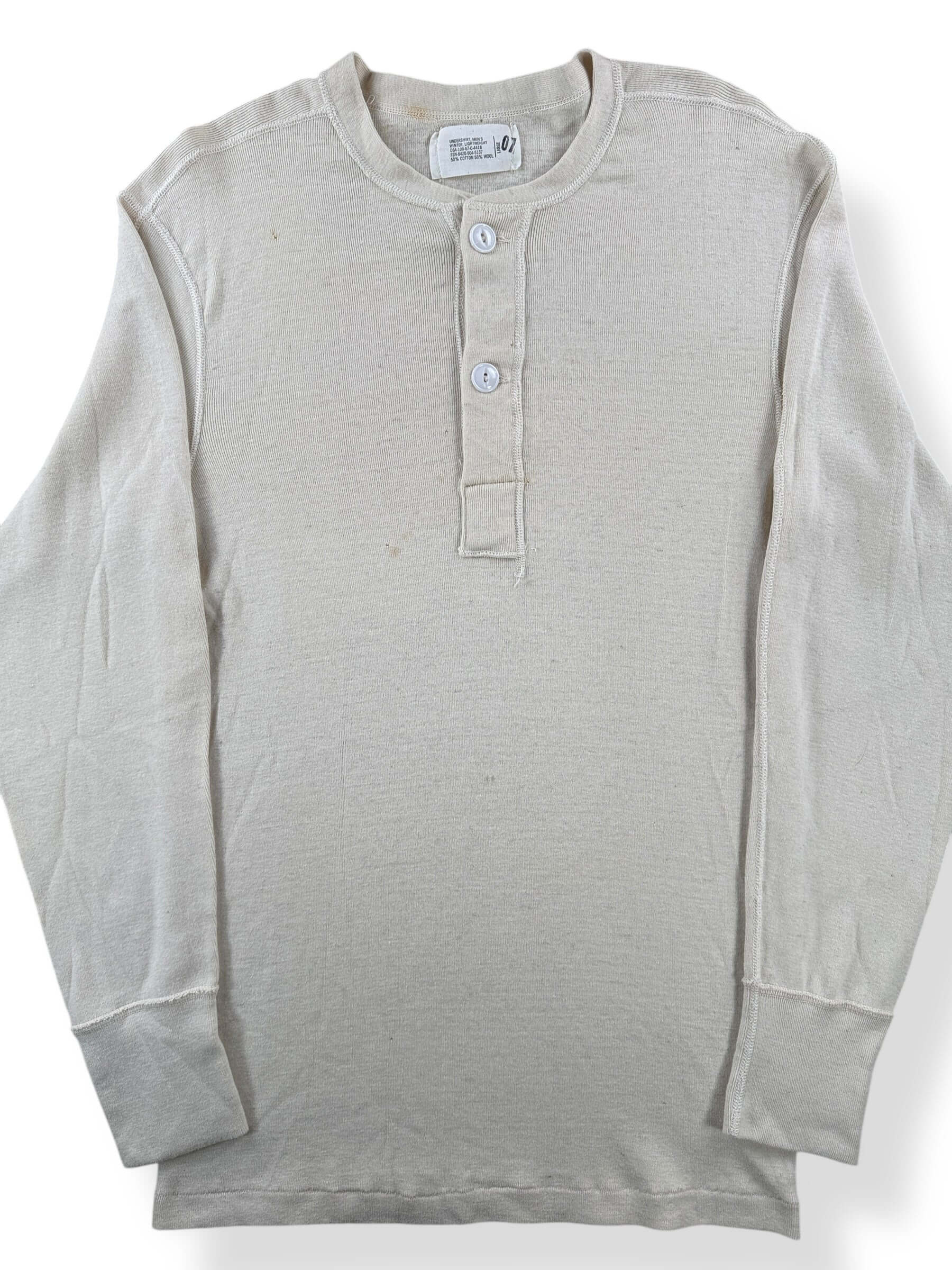 Front Close Up of Vintage US Military Cotton/Wool Henley SZ L