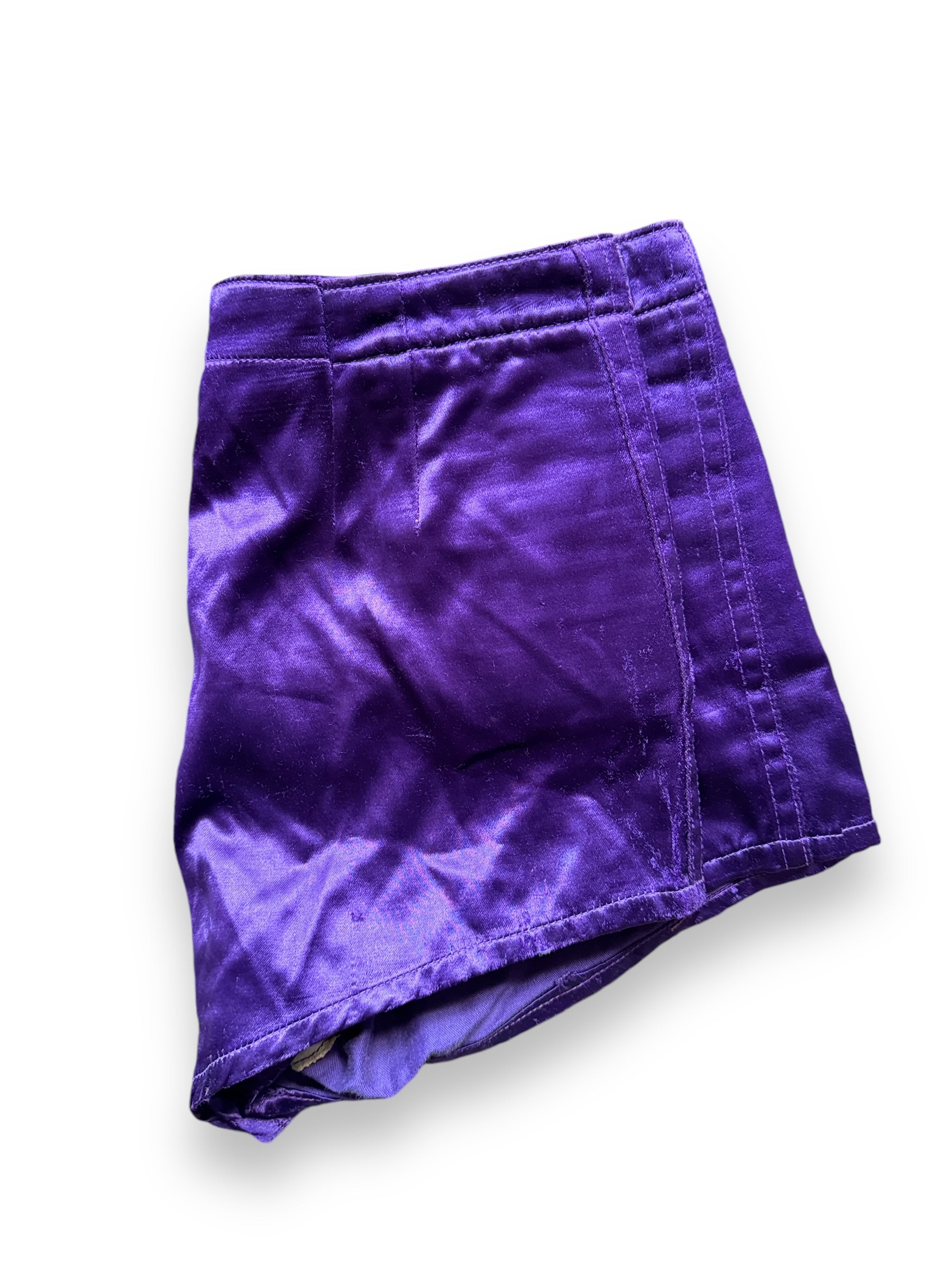 folded up Vintage 1950s Era Purple Satin Athletic Shorts SZ 30