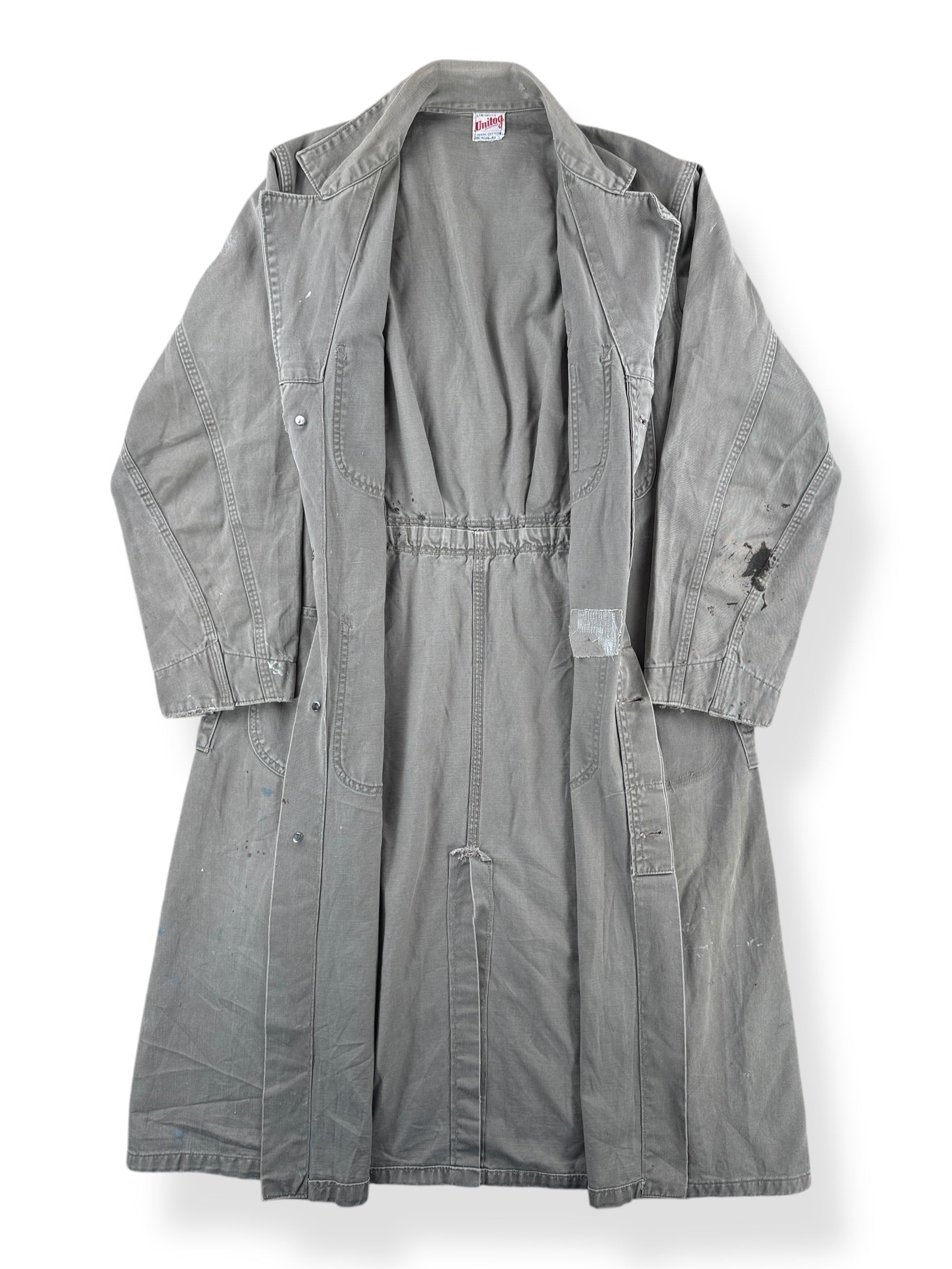 Inside of Vintage Unitog Grey Repaired Shop Coat SZ M