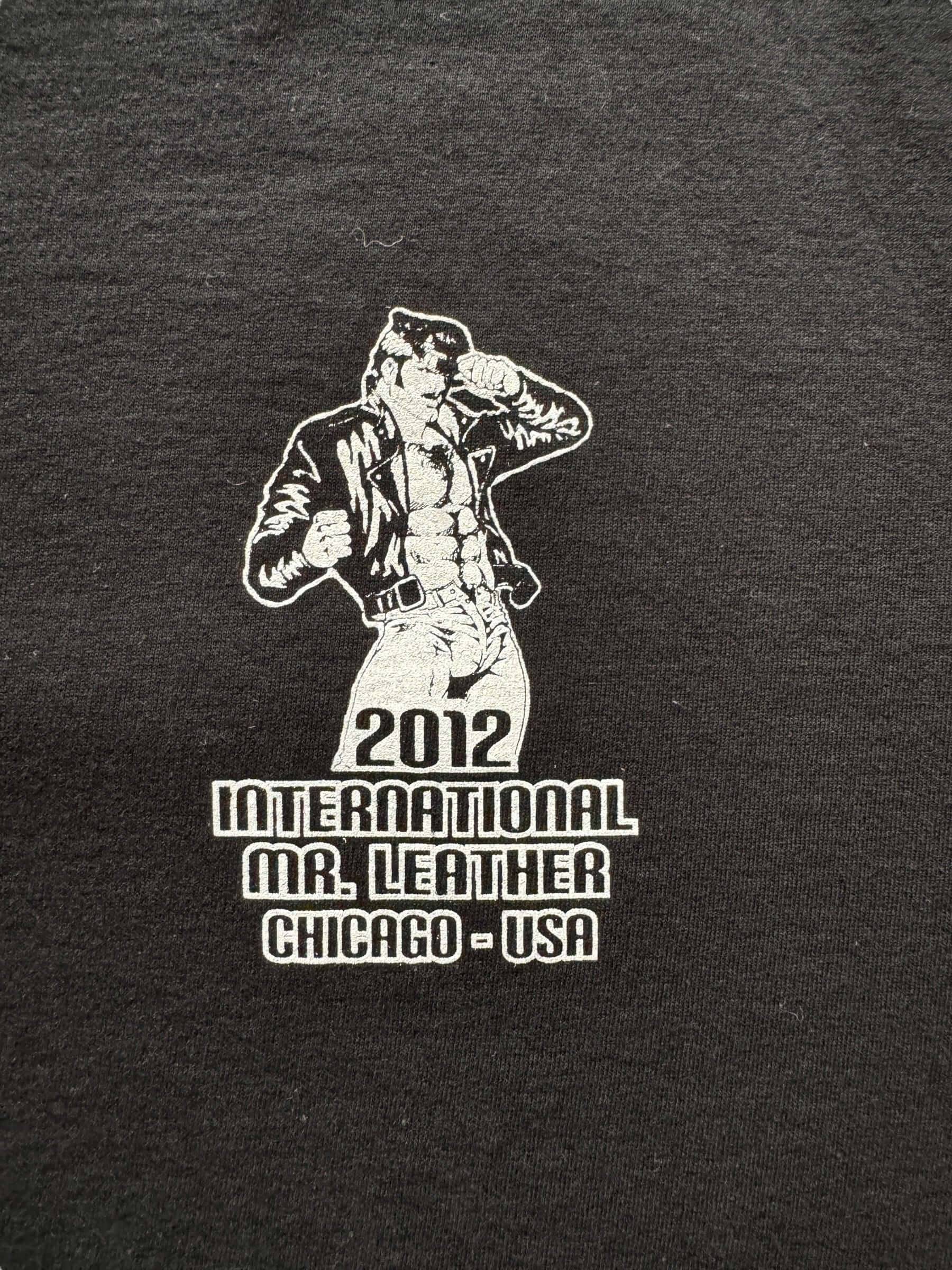 front graphic of 2012 International Mr. Leather Tee SZ XL