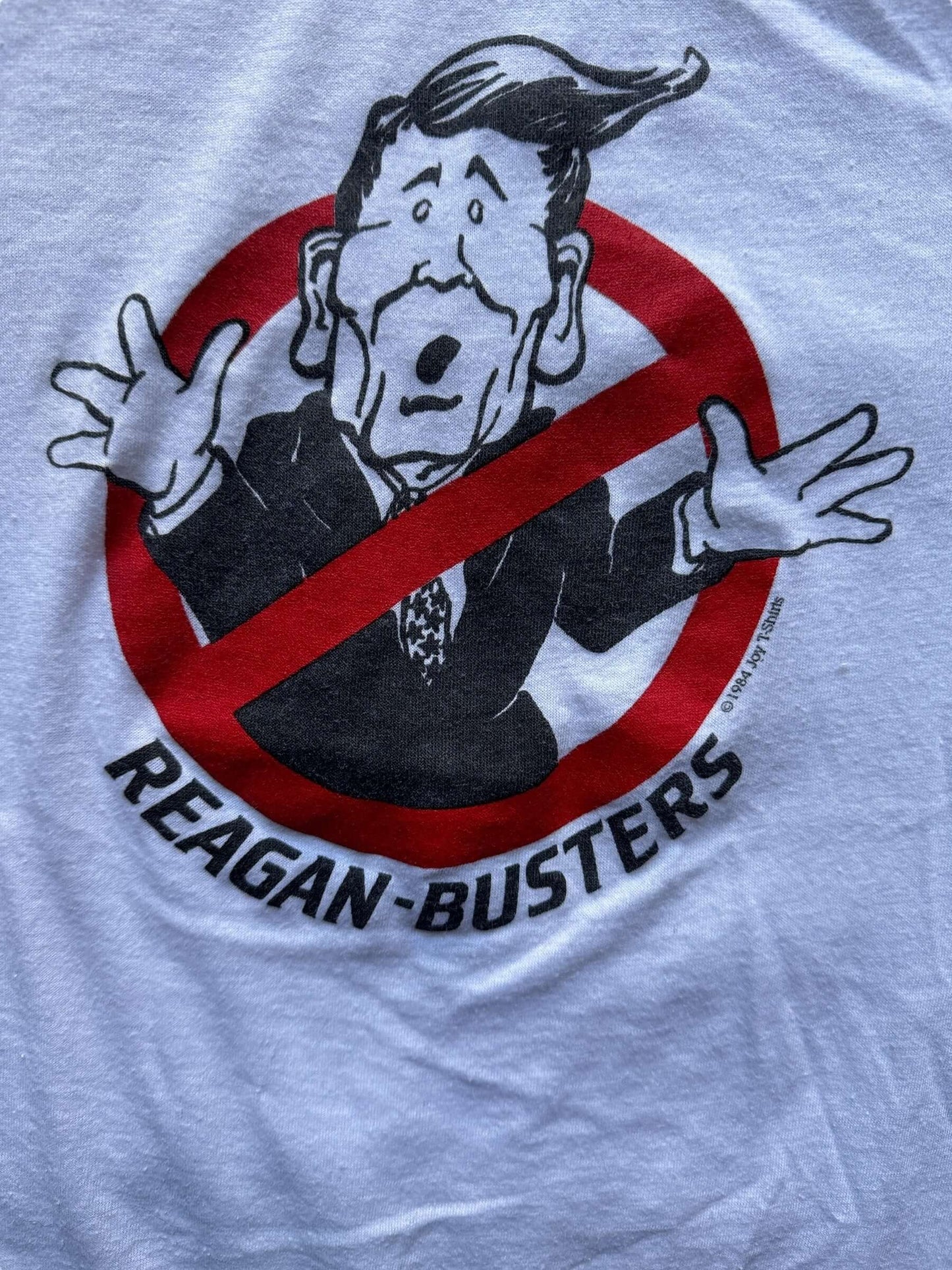 Front Close Up on Vintage 1984 Reagan Busters Tee SZ S