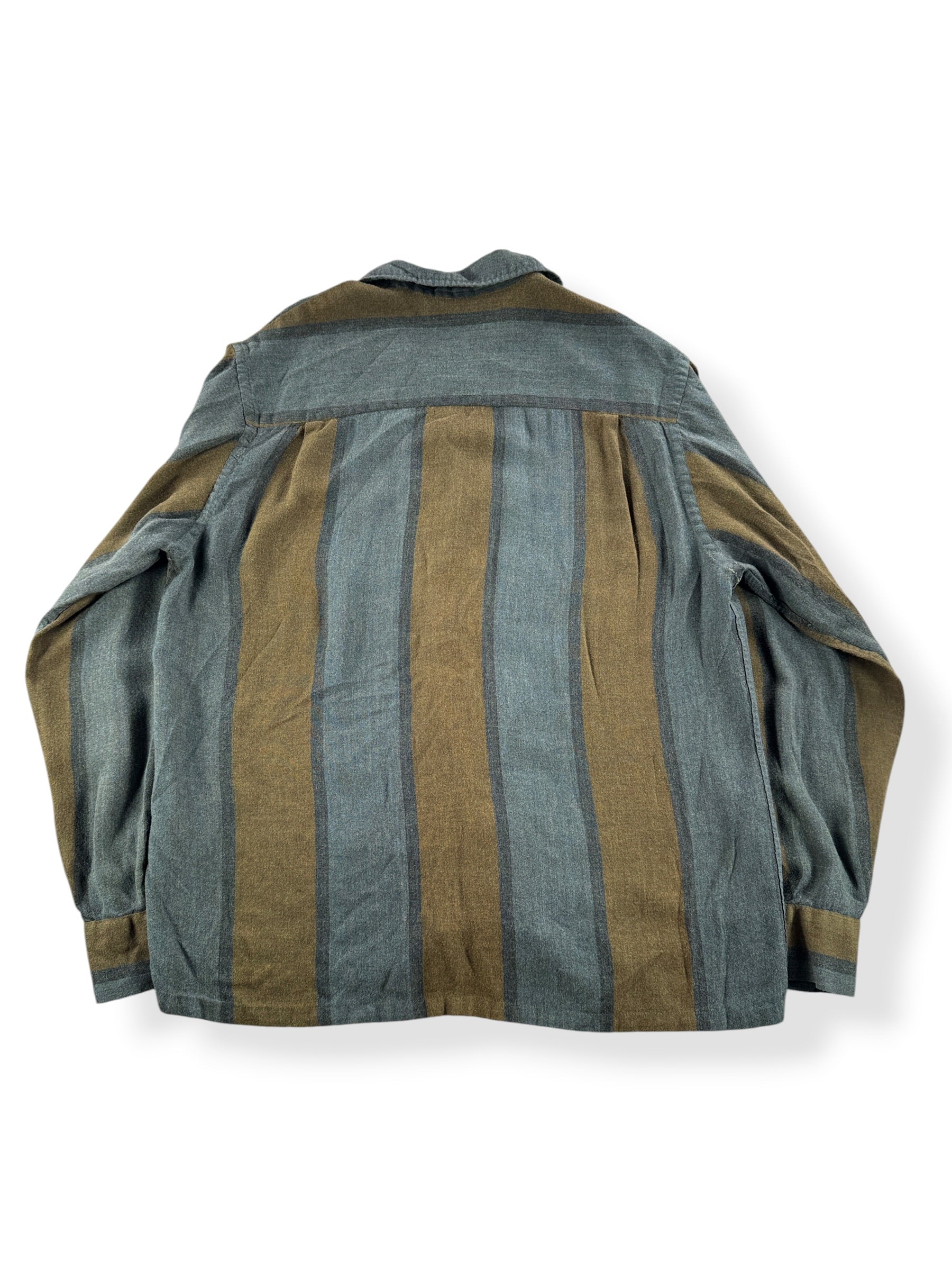 Back of Vintage Rayon Striped Long Sleeve Button Up SZ M