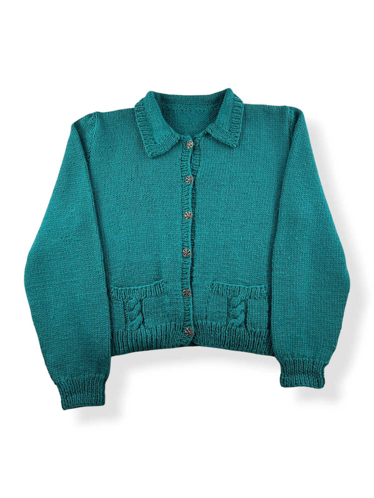 Front of Vintage Green Collared Cardigan SZ M