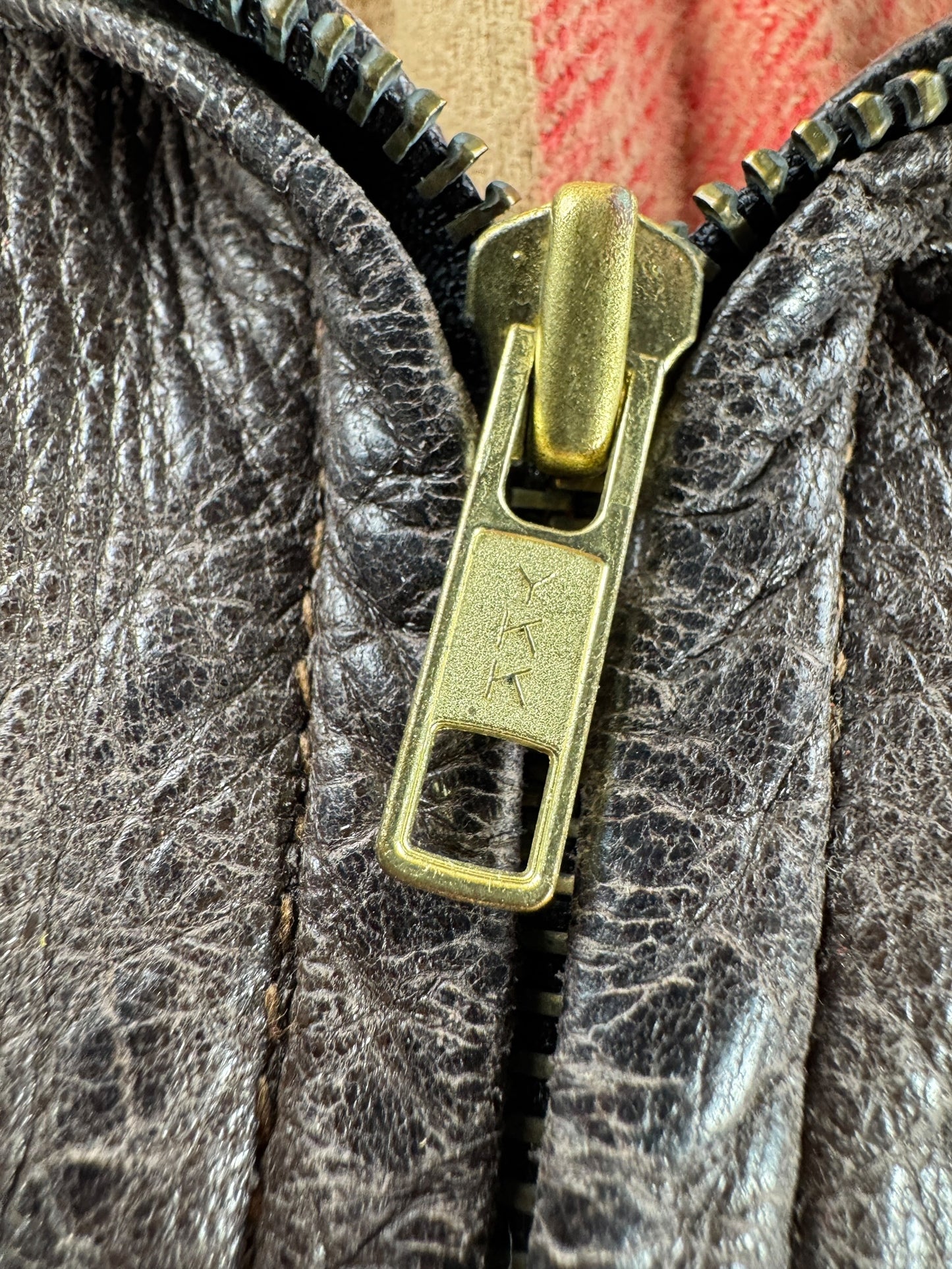Zipper on Vintage Unbranded Flannel Lined Goatskin Leather Jacket SZ L