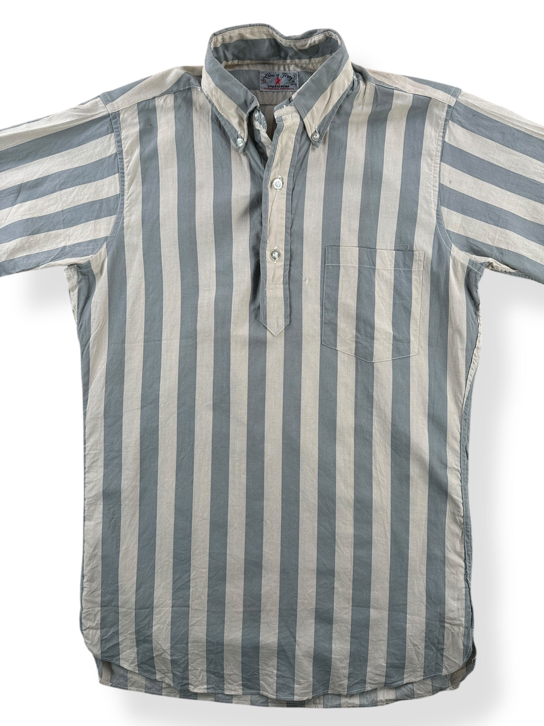 Front Close Up of Vintage Lion of Troy Striped Polo Shirt SZ S