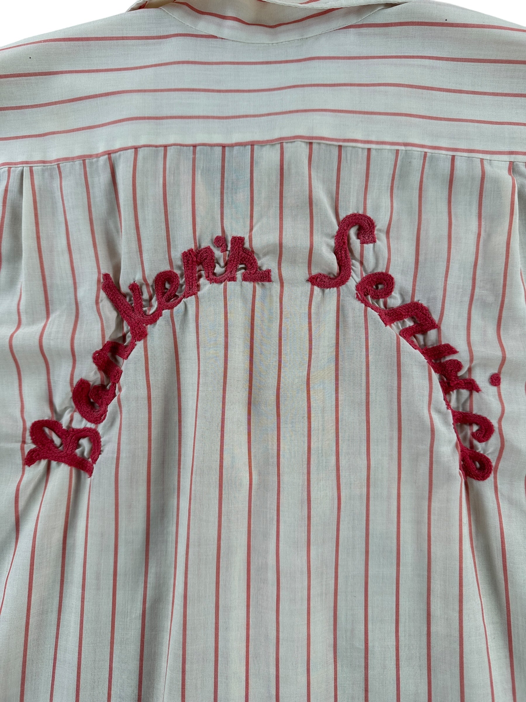 Back Stitching on Vintage Banker's Service Pinstripe Work Shirt SZ XL