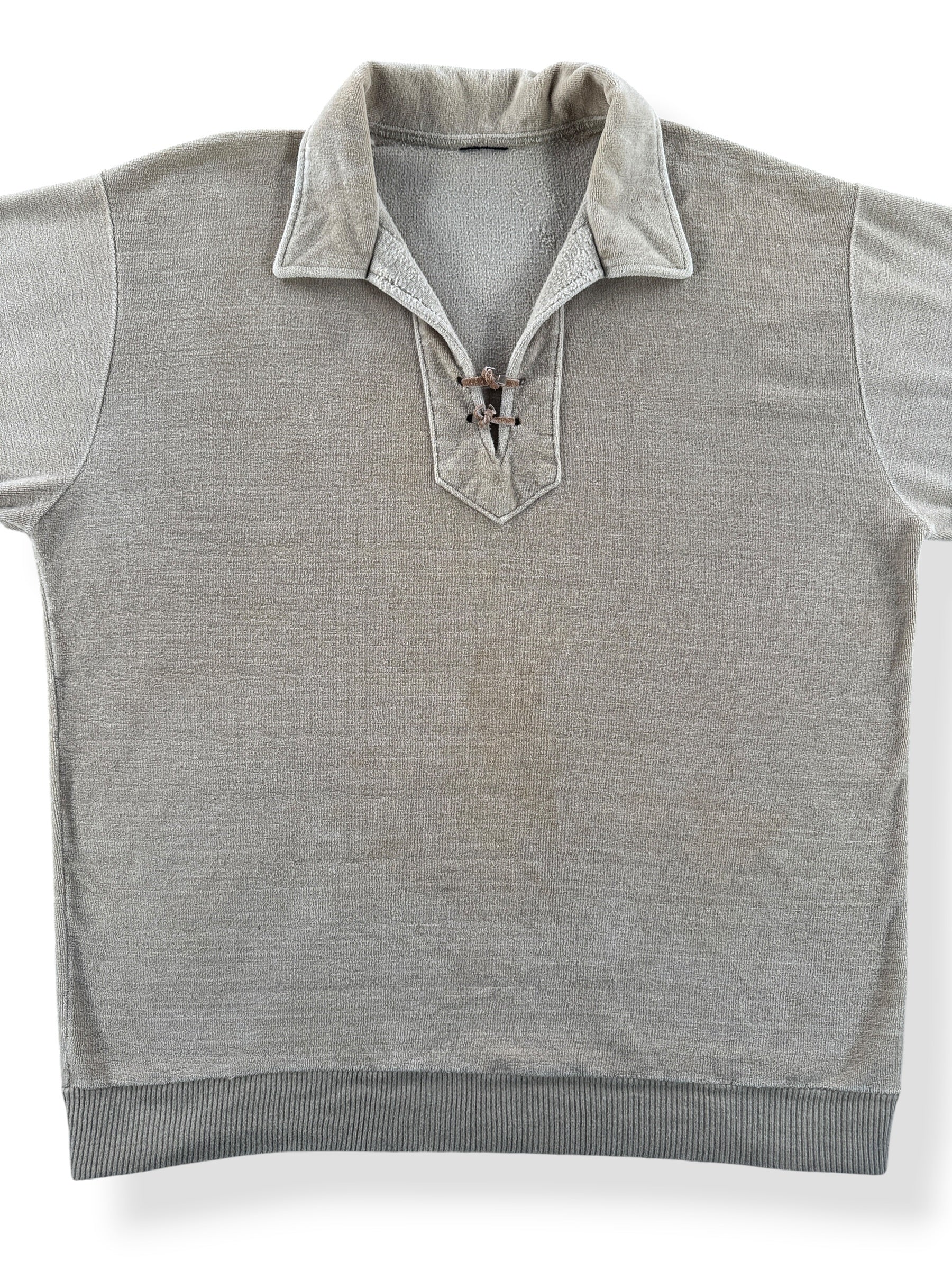 Front Close Up of Vintage Velour Pullover Short Sleeve Shirt SZ M