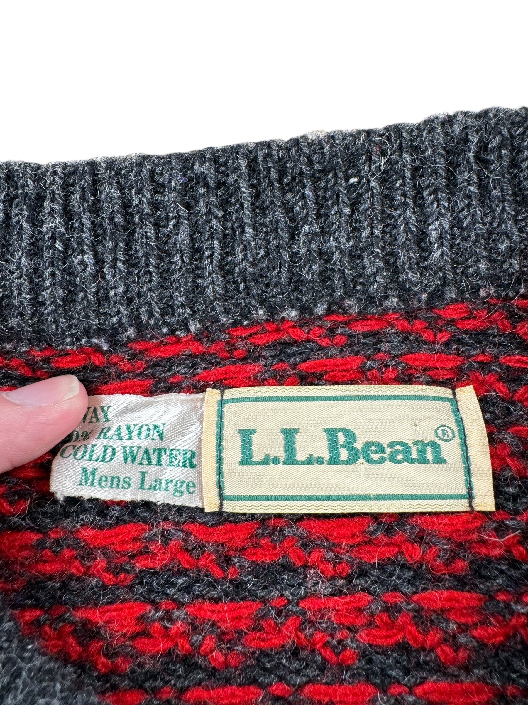 Tag on Vintage Men's L.L. Bean Norwegian Birdseye Sweater Red & Grey SZ L