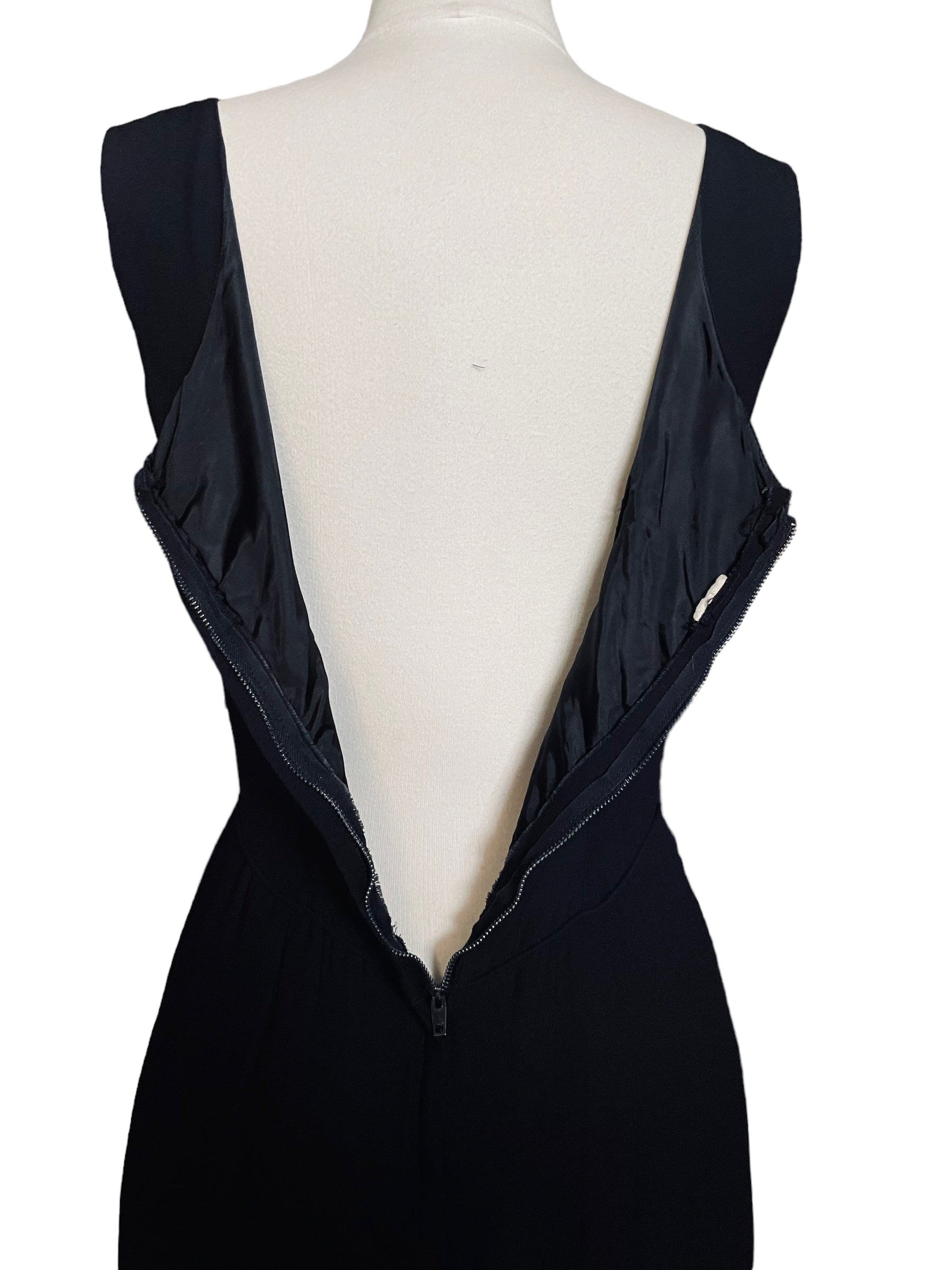 Open zipper back of Vintage 1950s Alfred Werber Black Maxi Dress |  Barn Owl Vintage | Seattle Vintage Dresses