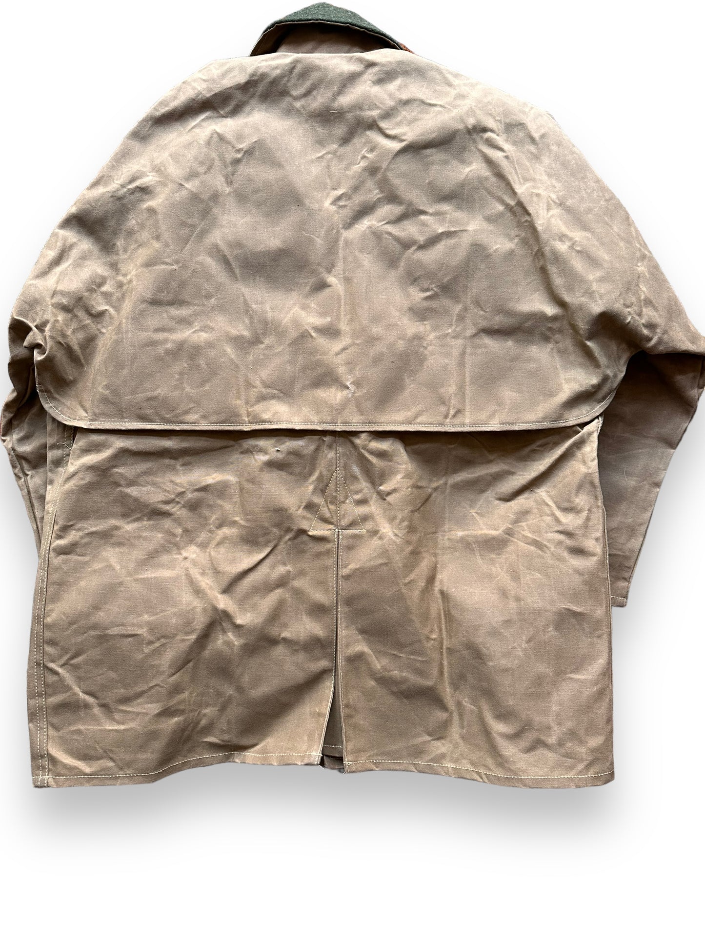 Rear Detail of Vintage NOS Filson Tin Cloth Packer Coat SZ 44 |  Barn Owl Vintage Goods Filson | Vintage Filson Workwear Seattle
