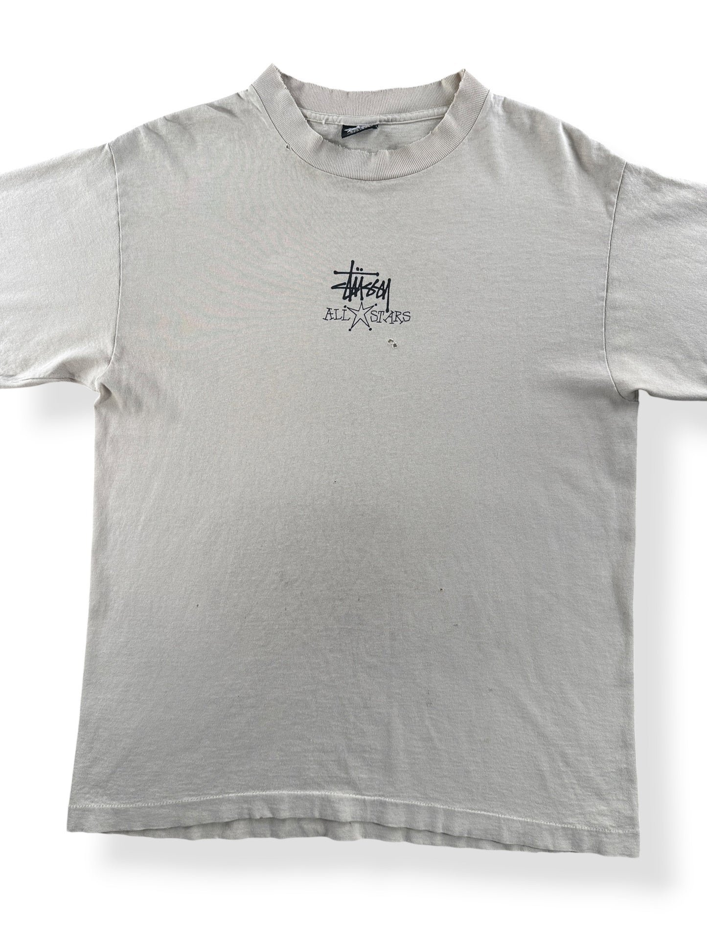 Front Close Up of Vintage Stussy All Stars Tee SZ L