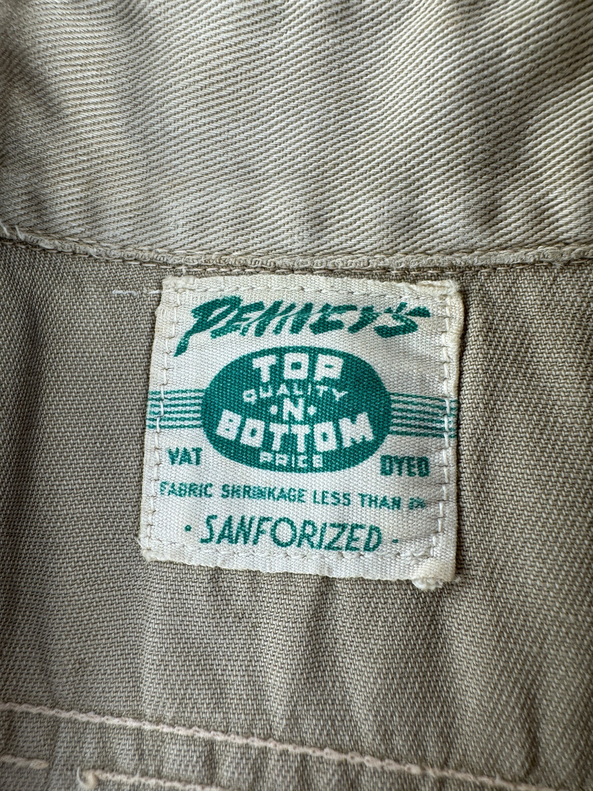 Tag on Vintage 1940s Penneys Work Shirt SZ M