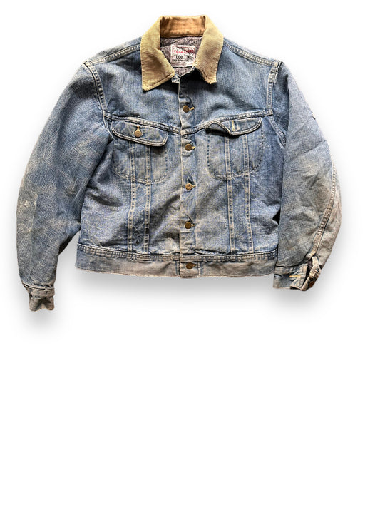 Front View of Vintage Blanket Lined Lee Storm Rider Denim Jacket SZ L| Barn Owl Vintage | Seattle True Vintage Workwear