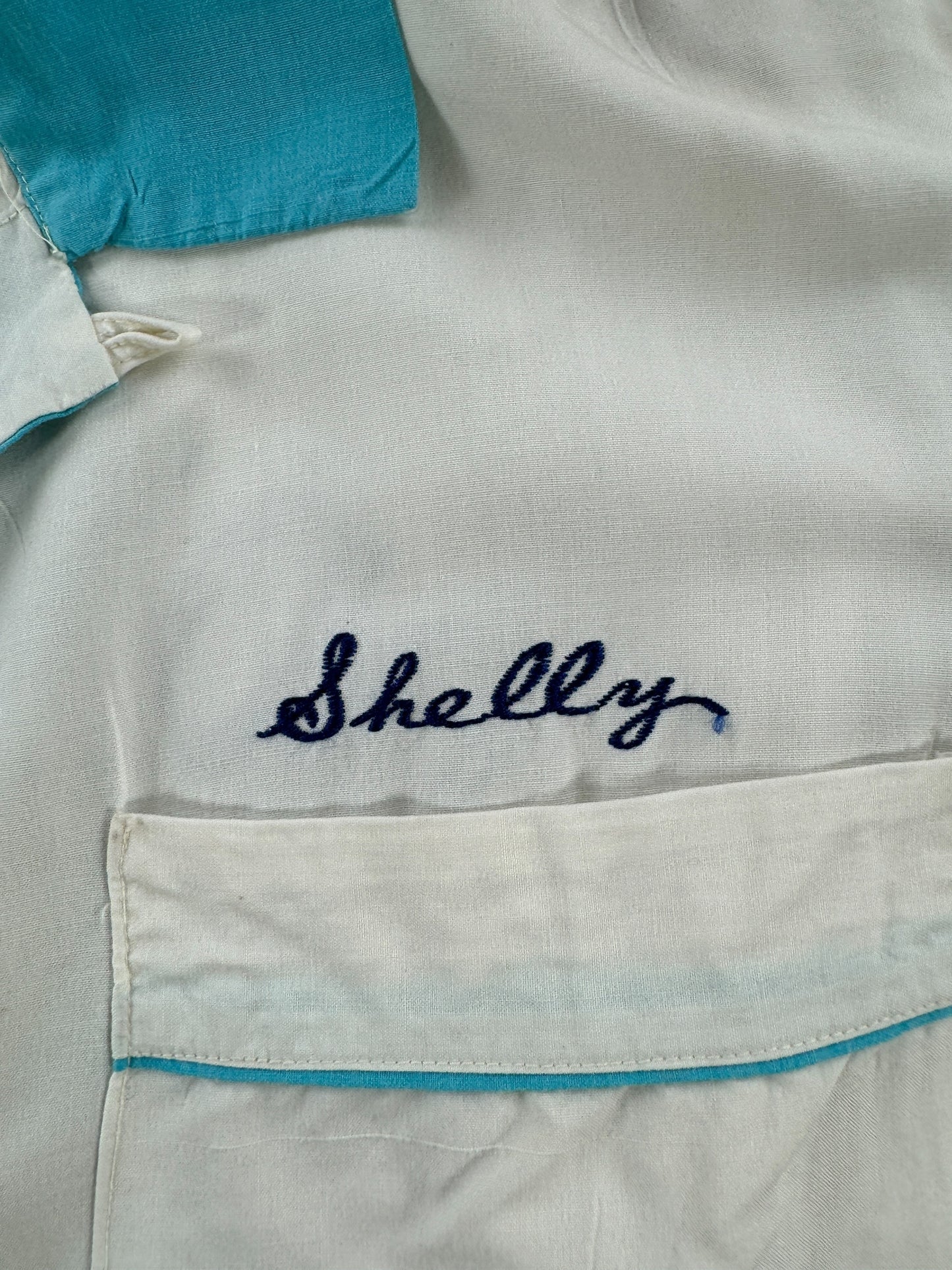 Embroidery on Vintage 1968 China Advisors Bowling Shirt SZ XL